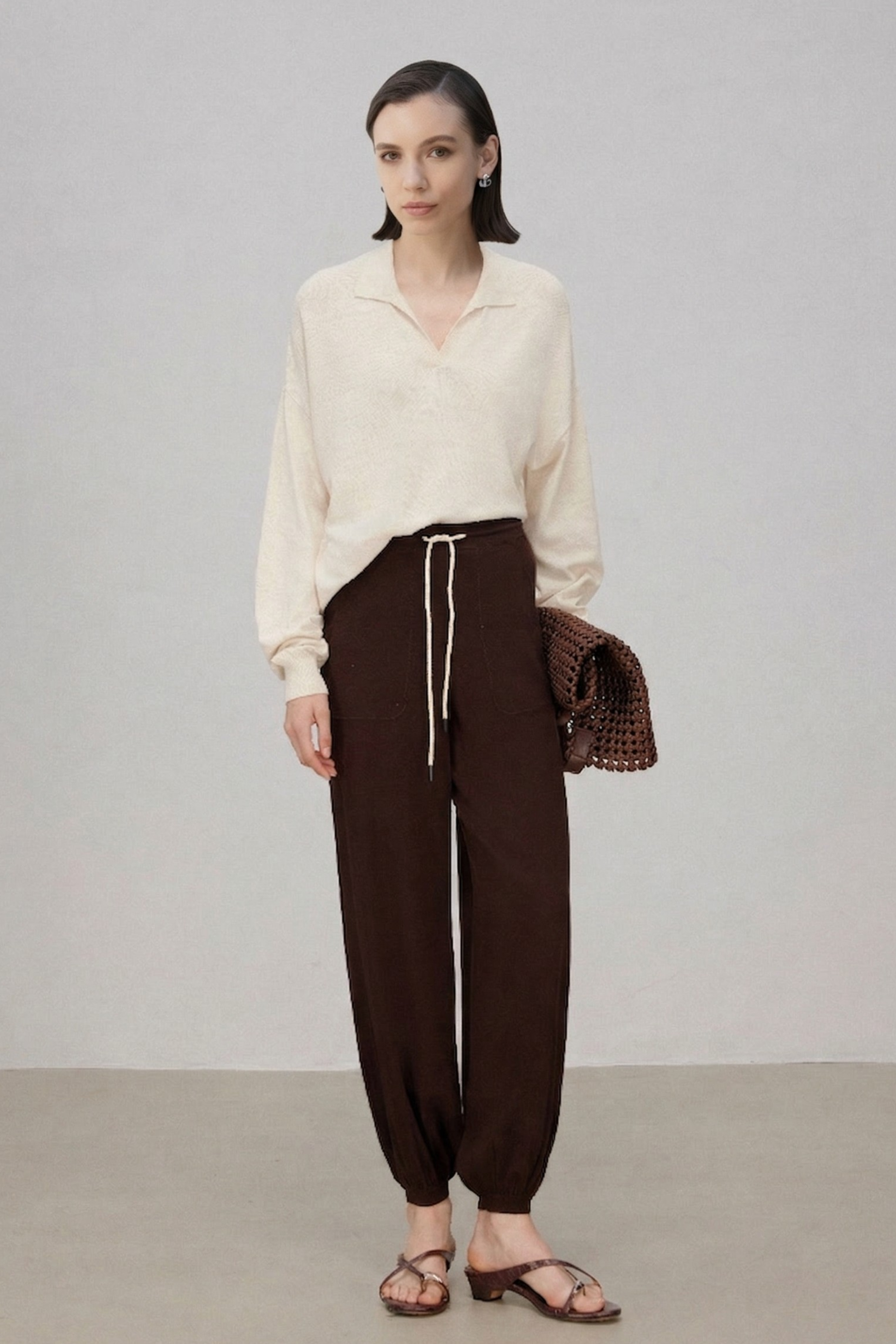 Soft-Touch Wool-Silk Blend Knit Barrel Pants
