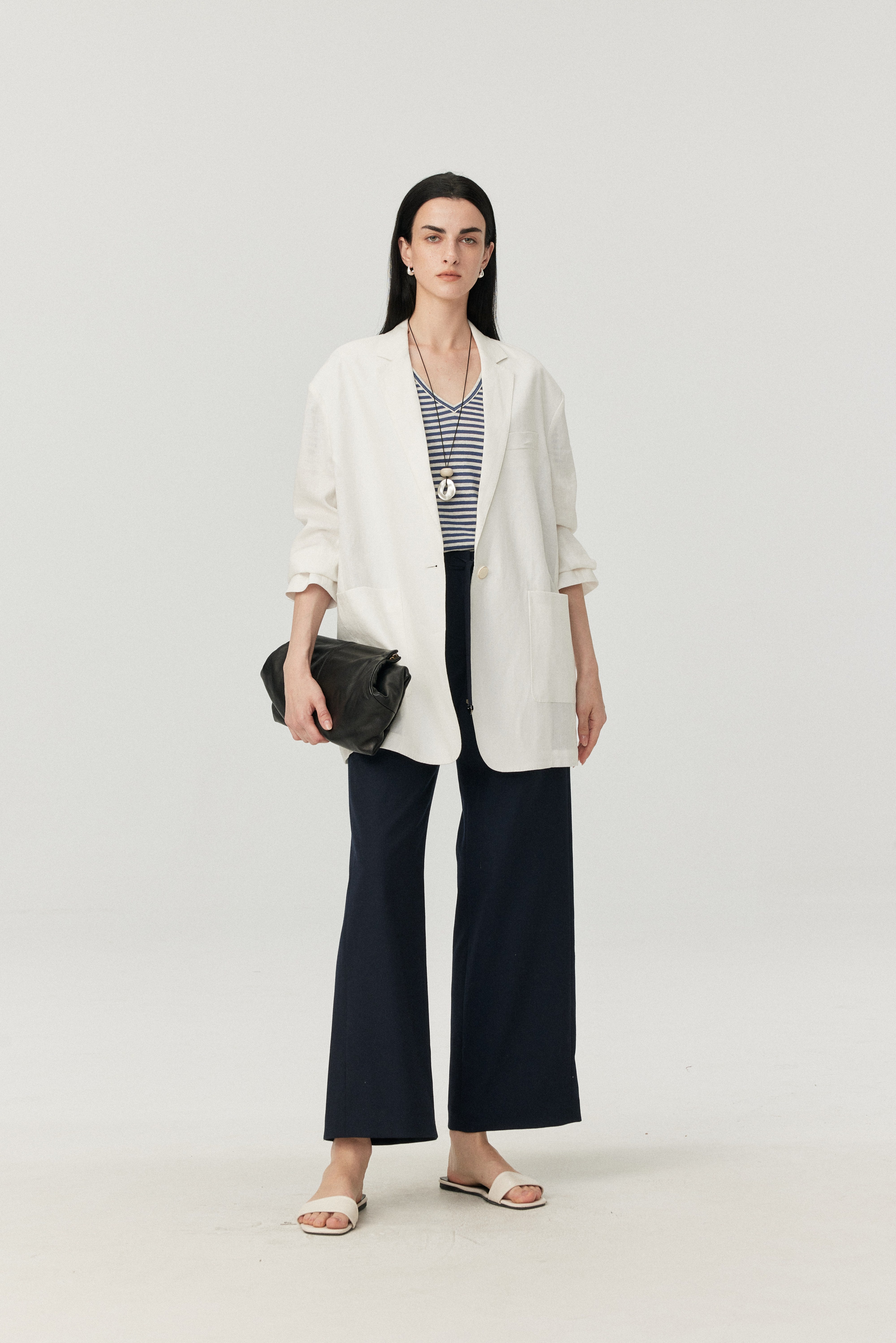 Linen Blend Striped Relaxed T Shirt