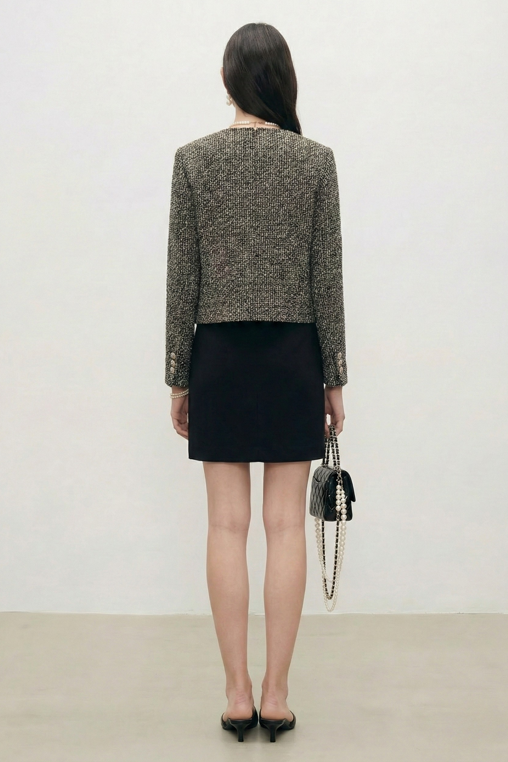 Textured Tweed Crystal Button Cropped Jacket