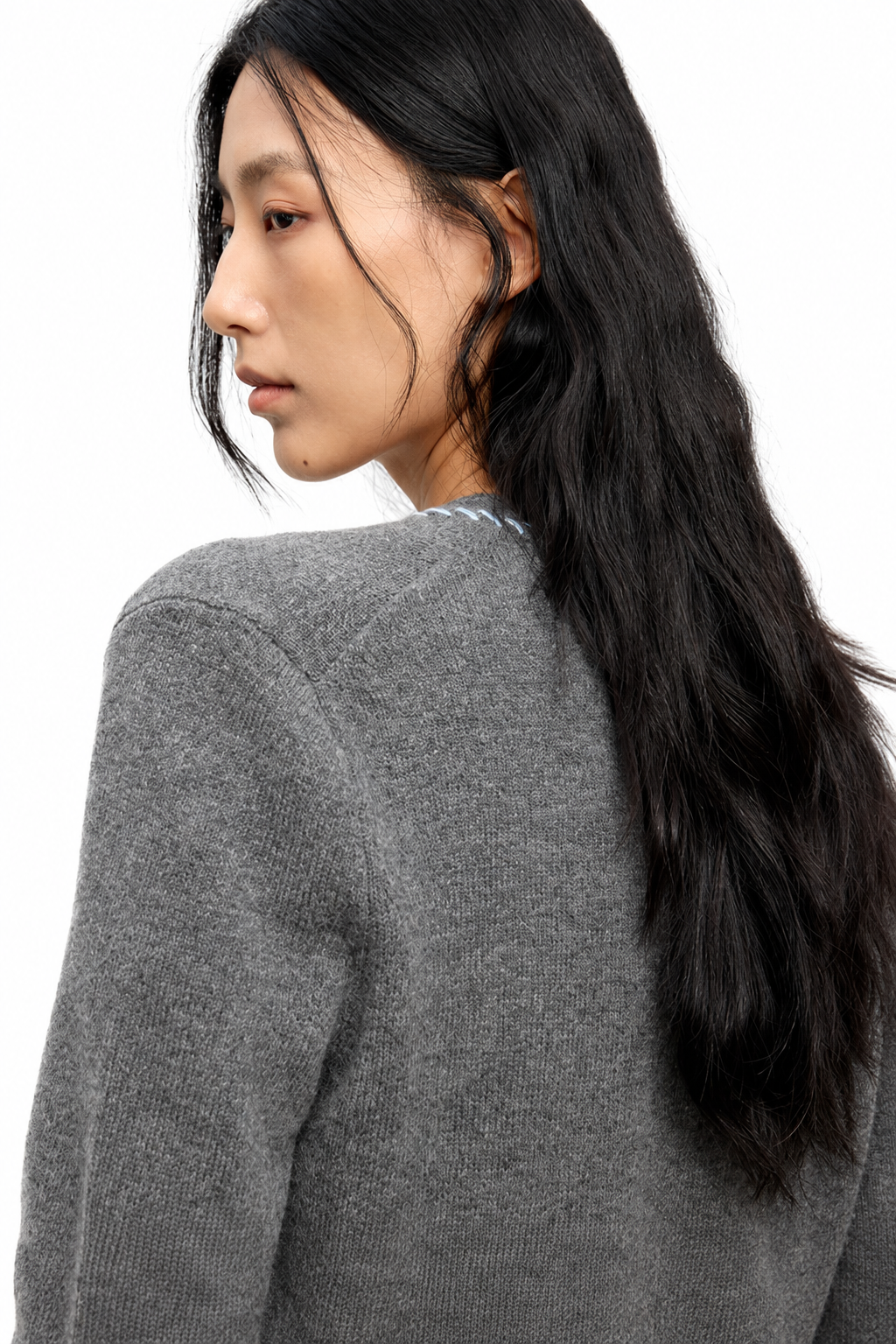 Contrast Stitch Wool Cardigan