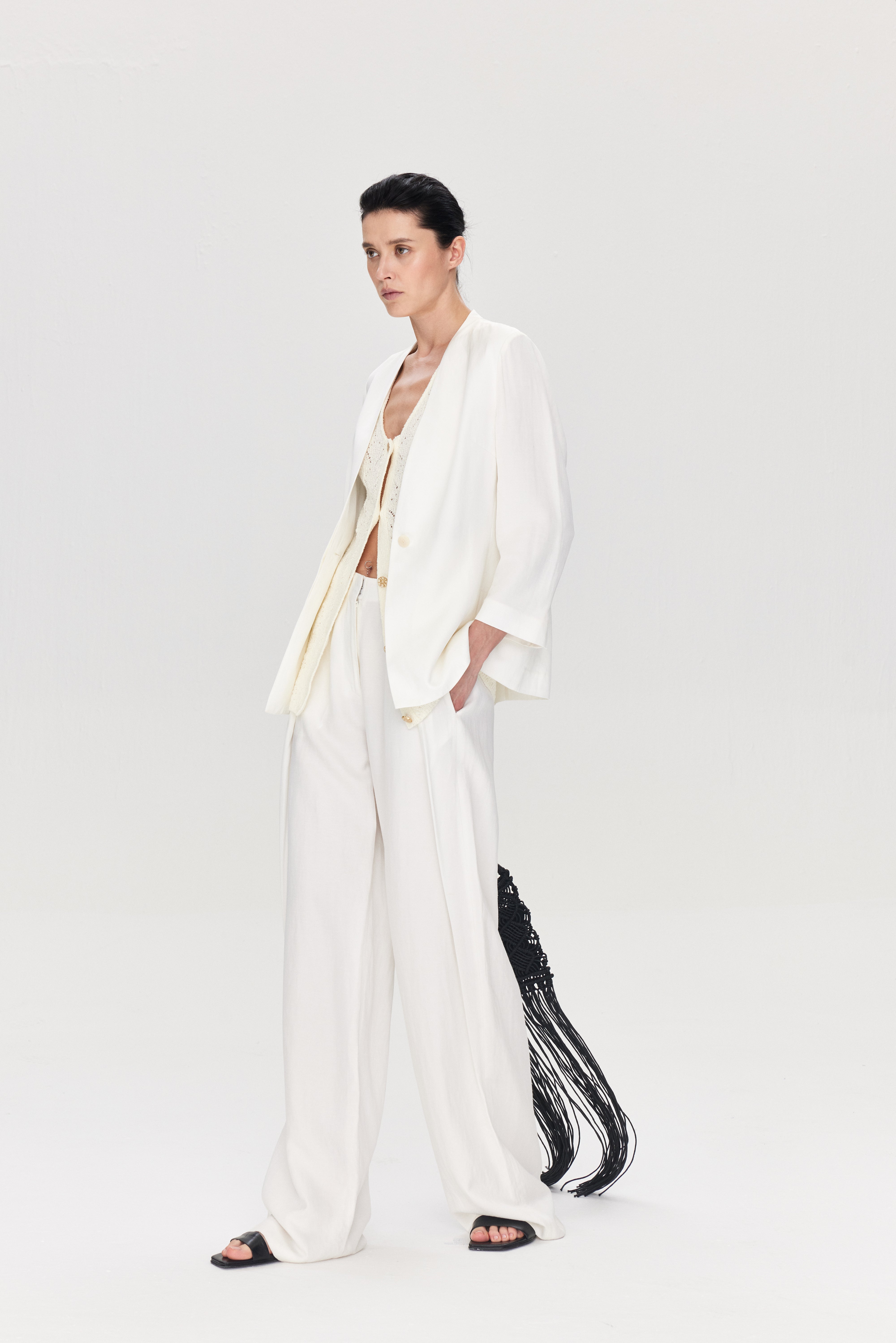 Linen Blend Wide Leg Trousers