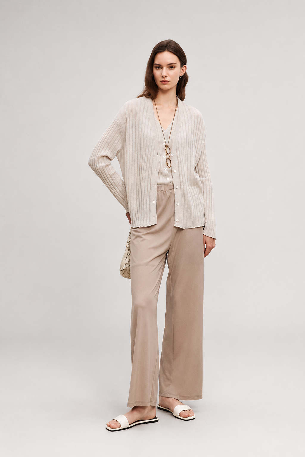 Vertical Texture Wool-Linen Blend Cardigan