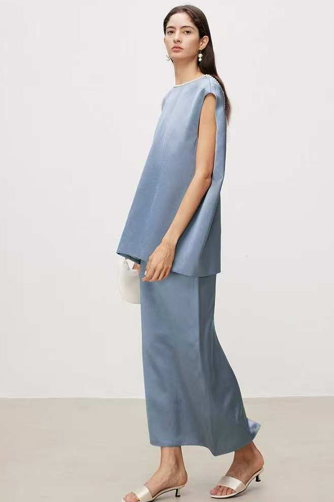 Pearl Sheen Acetate Linen Blend Sleeveless Top