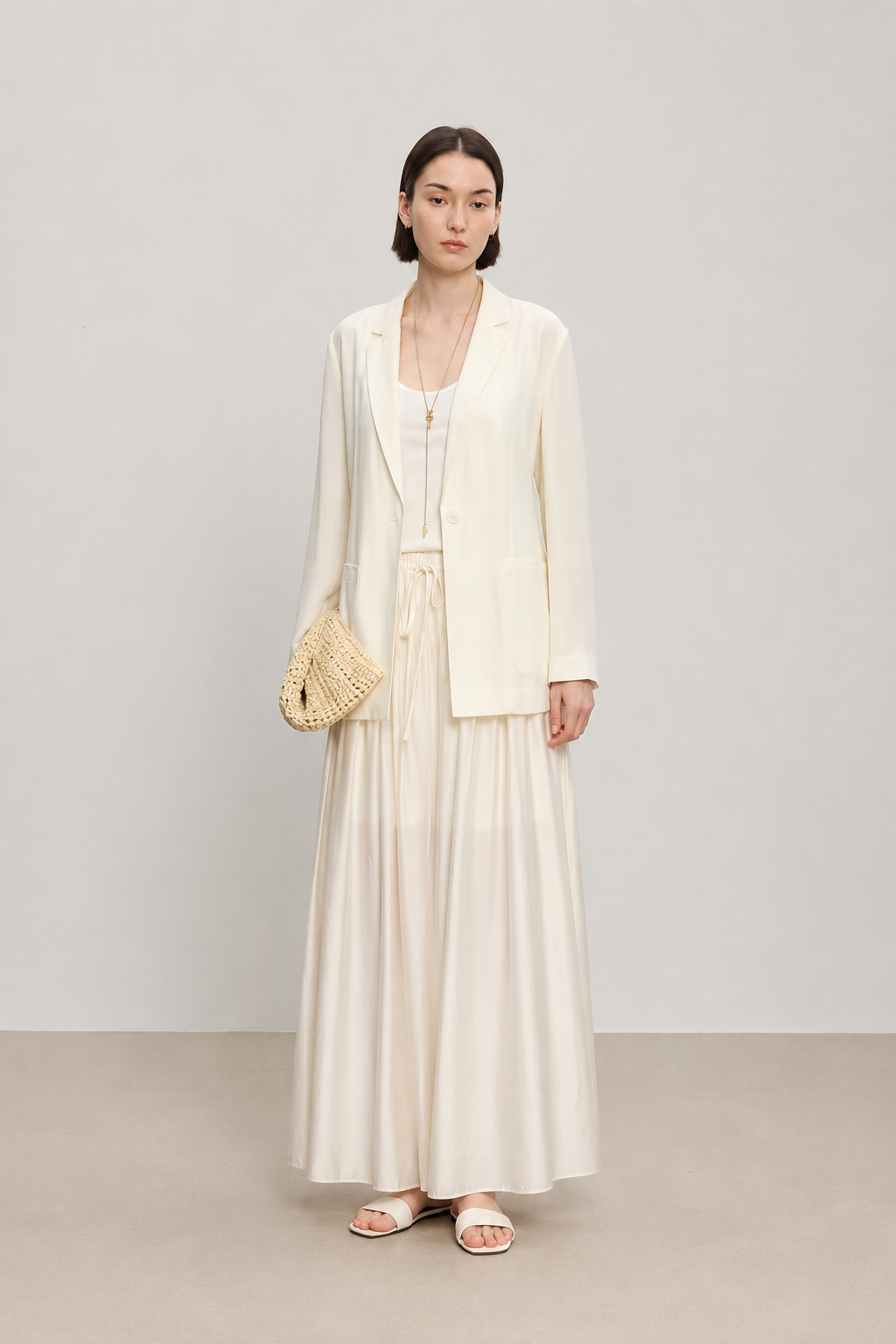 Gathered Wide-Leg Pants