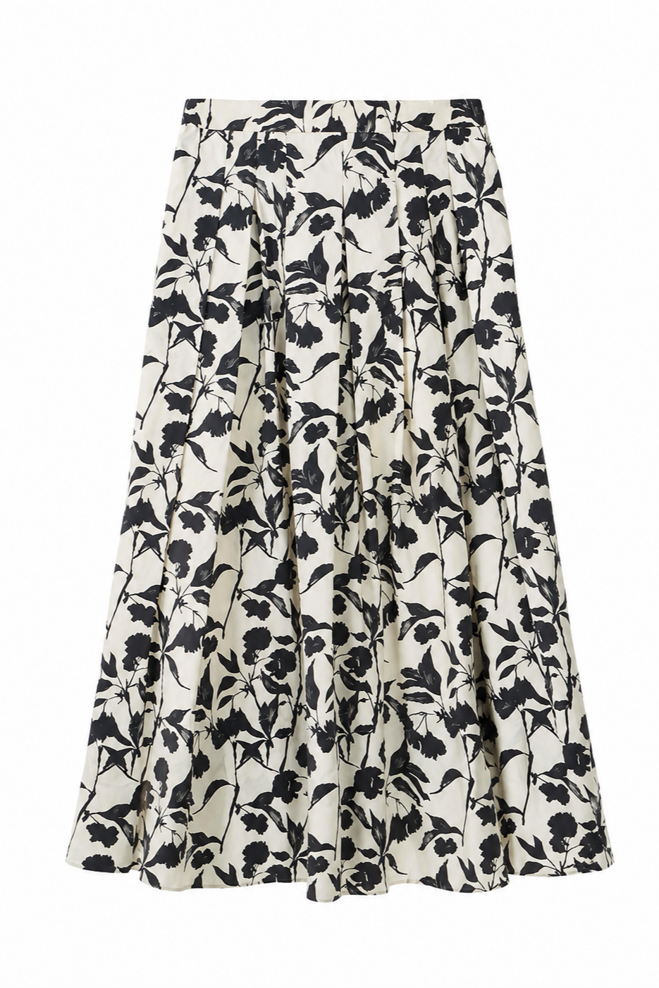 Botanical Print Cotton Midi Skirt