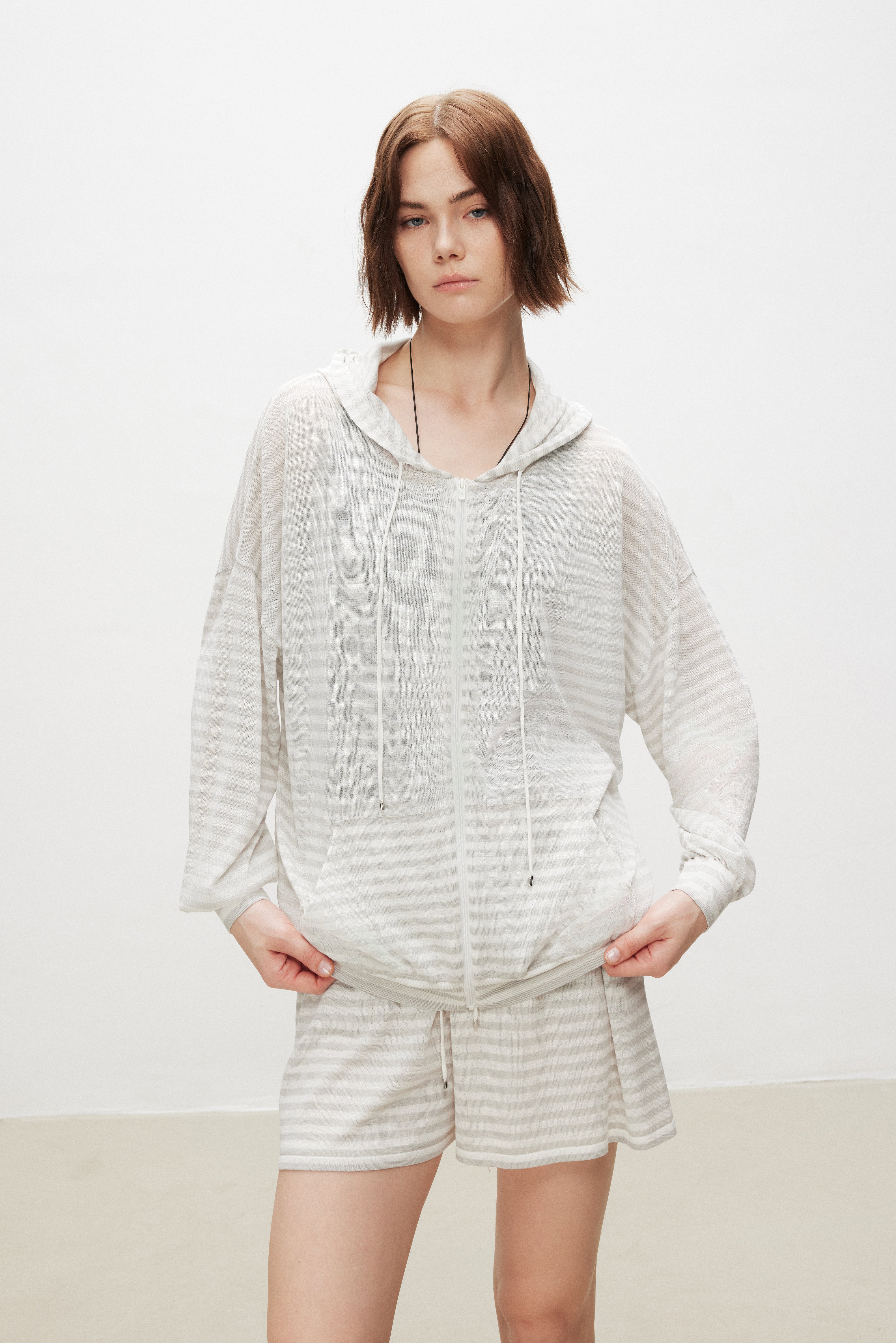 Striped Cotton Blend Knit Hoodie