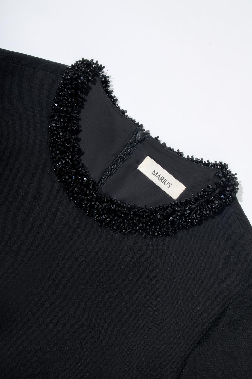 Wool-Silk Blend Embellished Collar Mini Dress