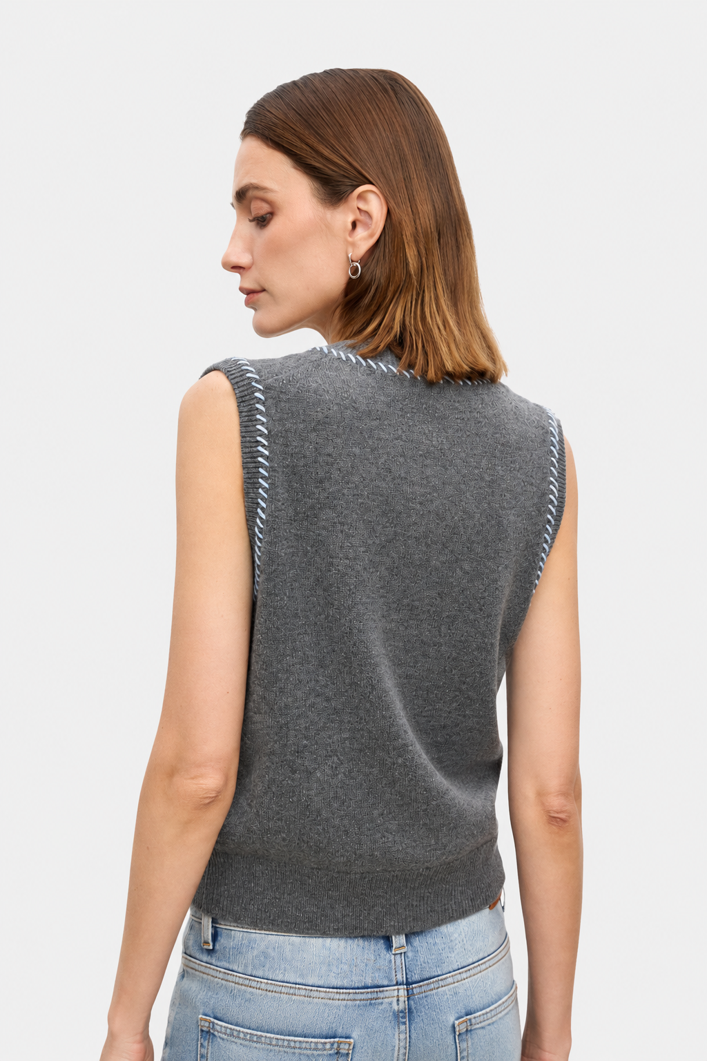 Contrast Stitch Wool Knit Vest