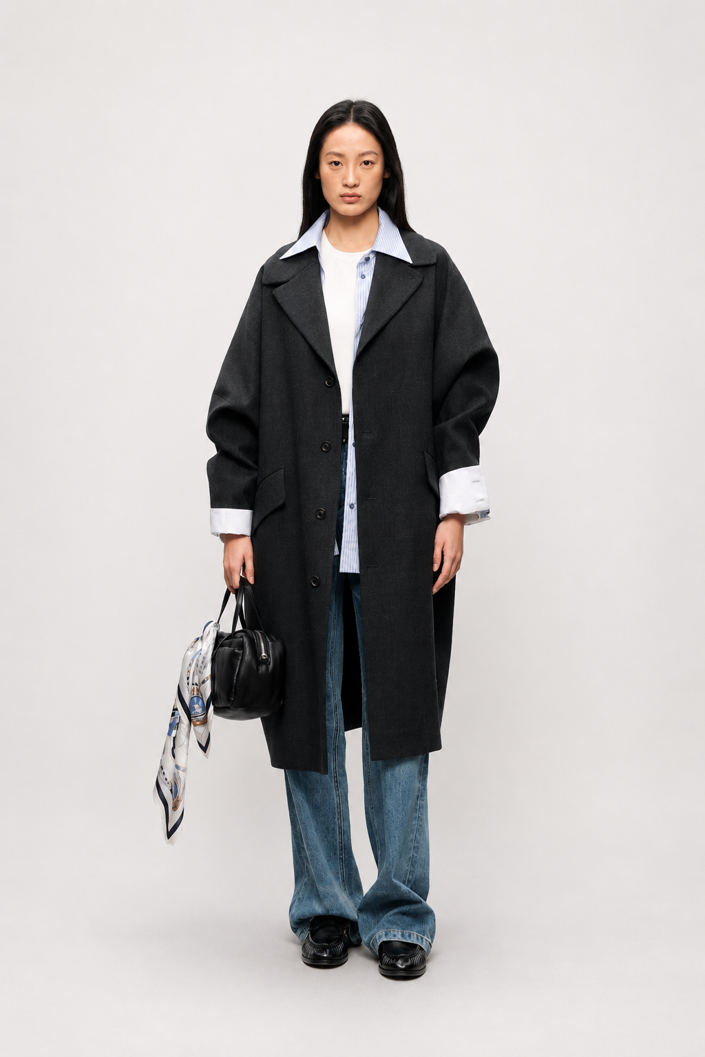 Wool Blend Cocoon Sleeve Tailored Coat
