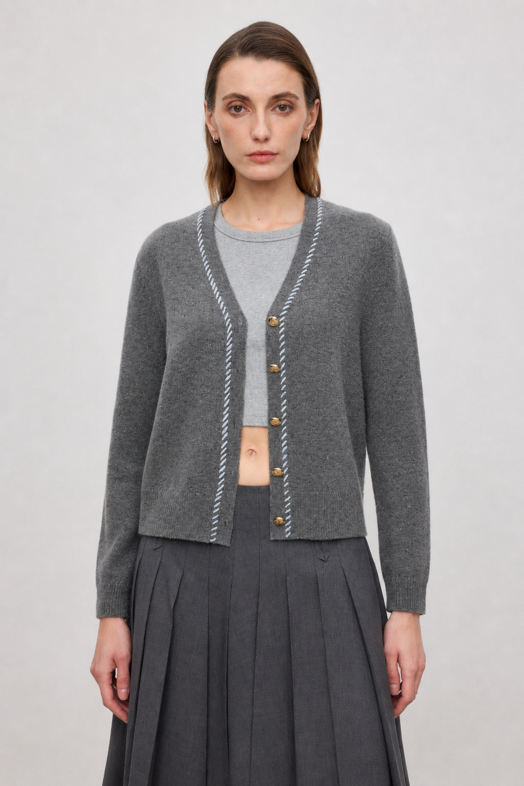 Contrast Stitch Wool Cardigan