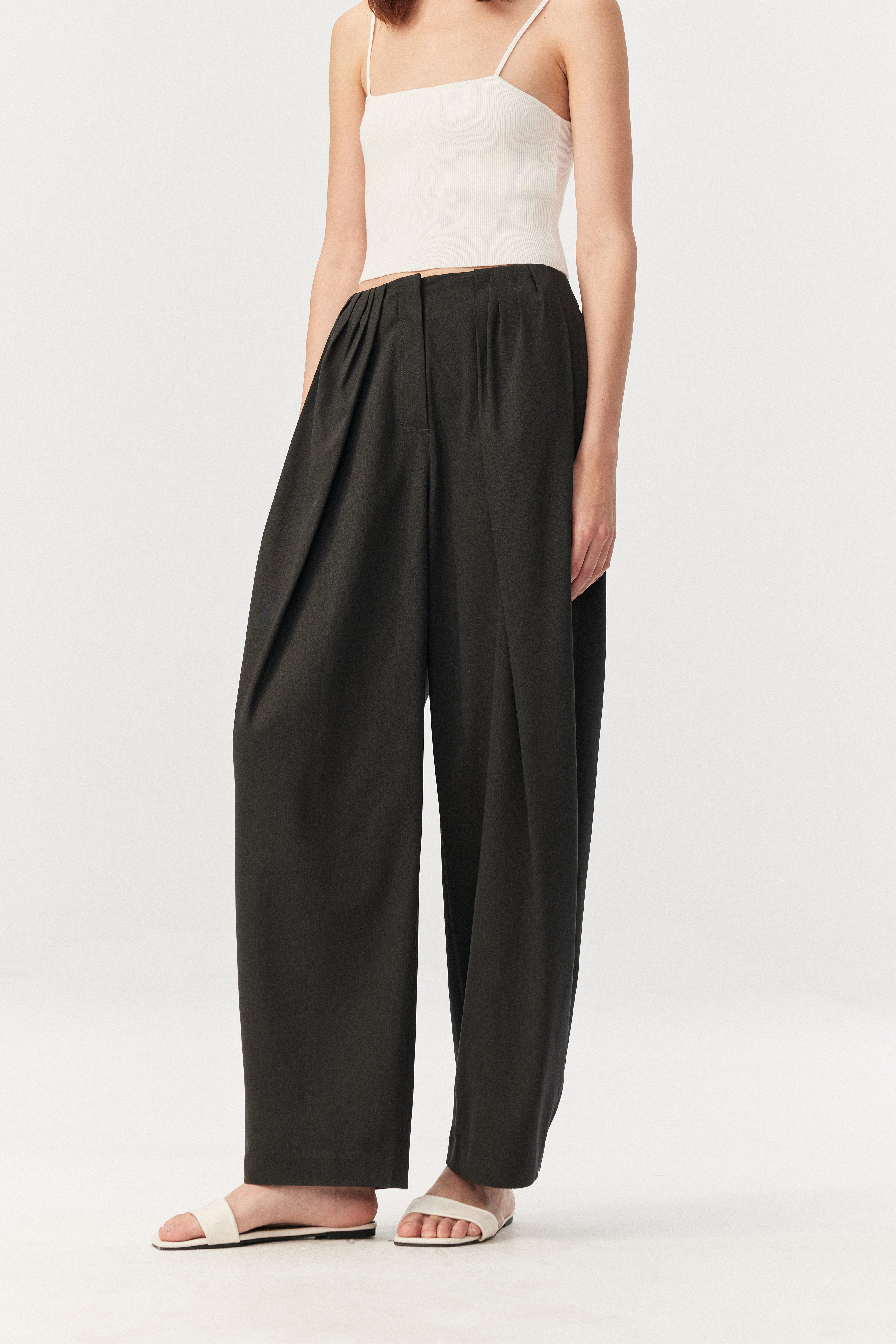 Wool Blend Relaxed Wide Leg Pants