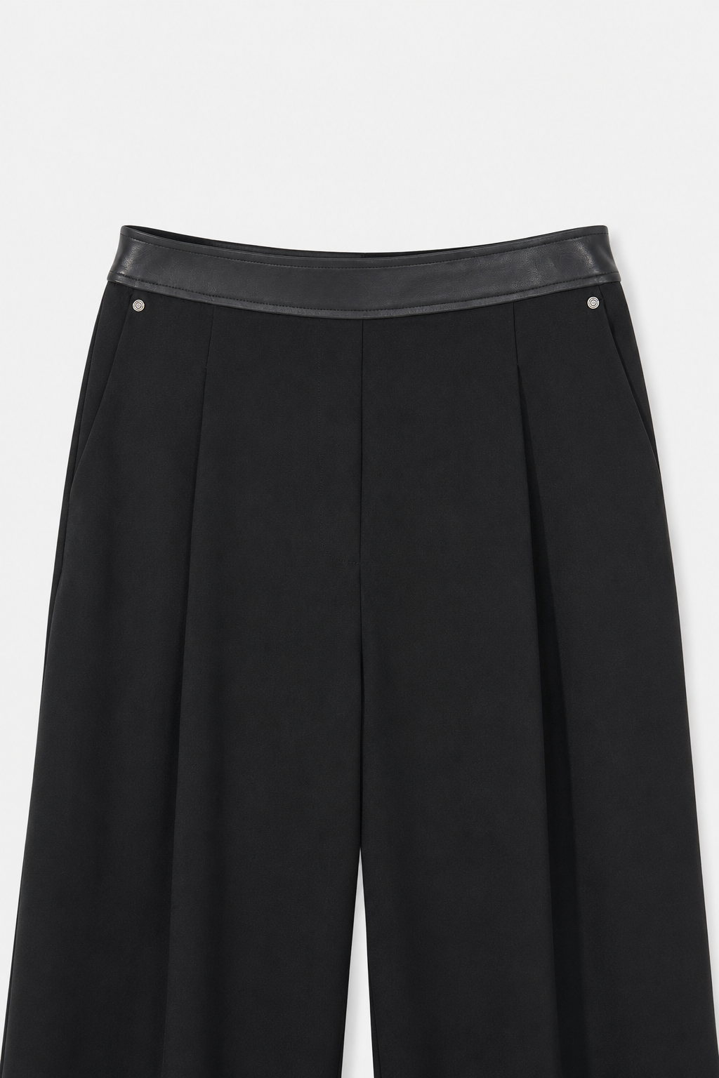 Leather-Trim Wool Straight-Leg Trousers