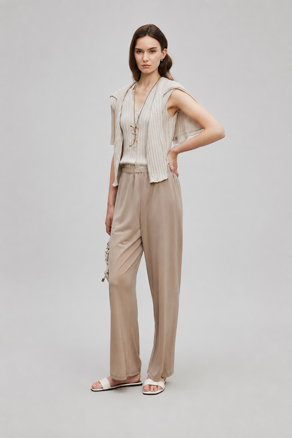 Vertical Texture Wool-Linen Blend Knit Vest