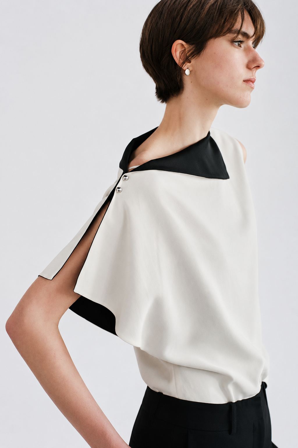 Asymmetric Collar Draped Blouse Top