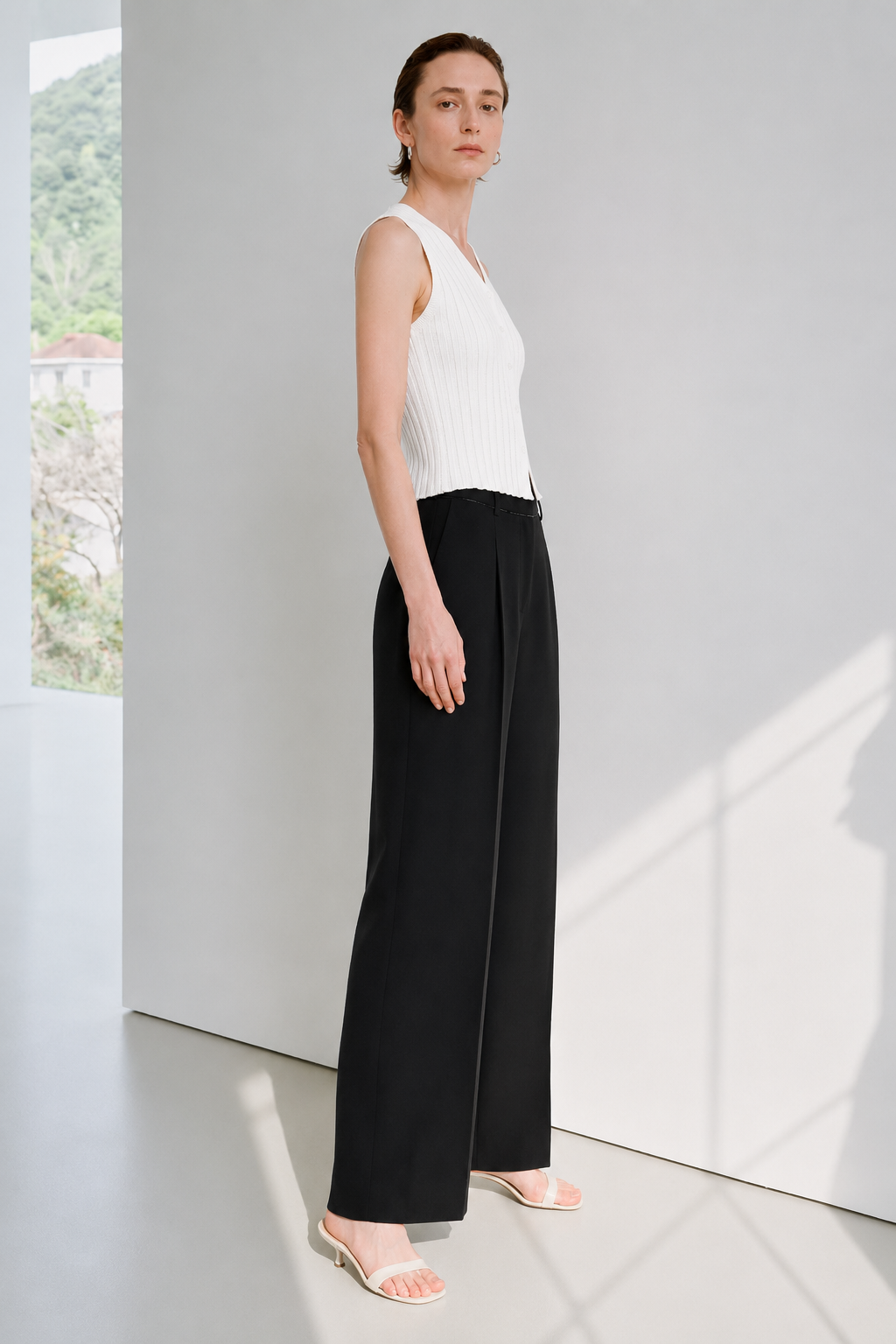 Raw-Edge Pleated Wool Trousers