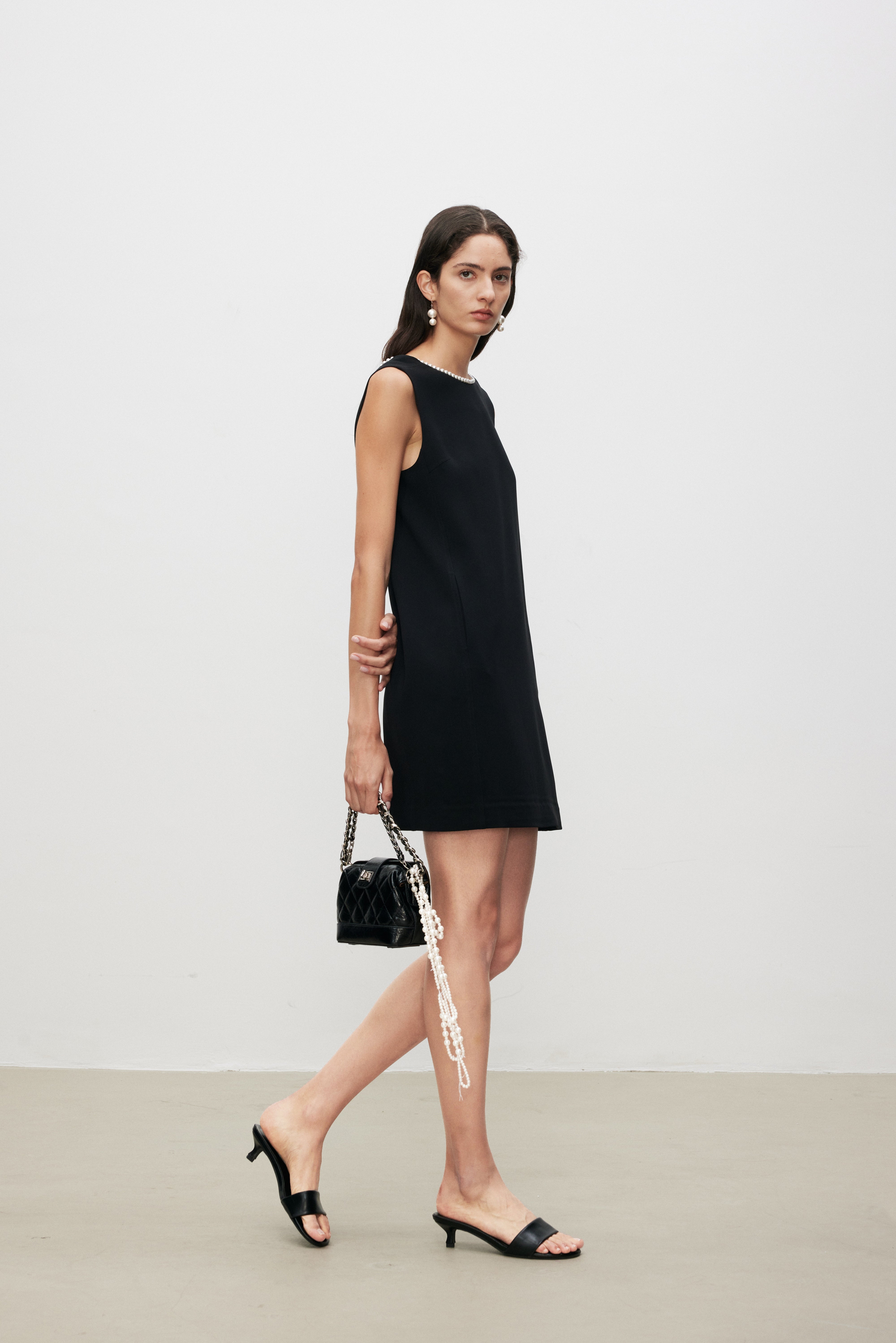 Pearl Accent Shift Mini Dress