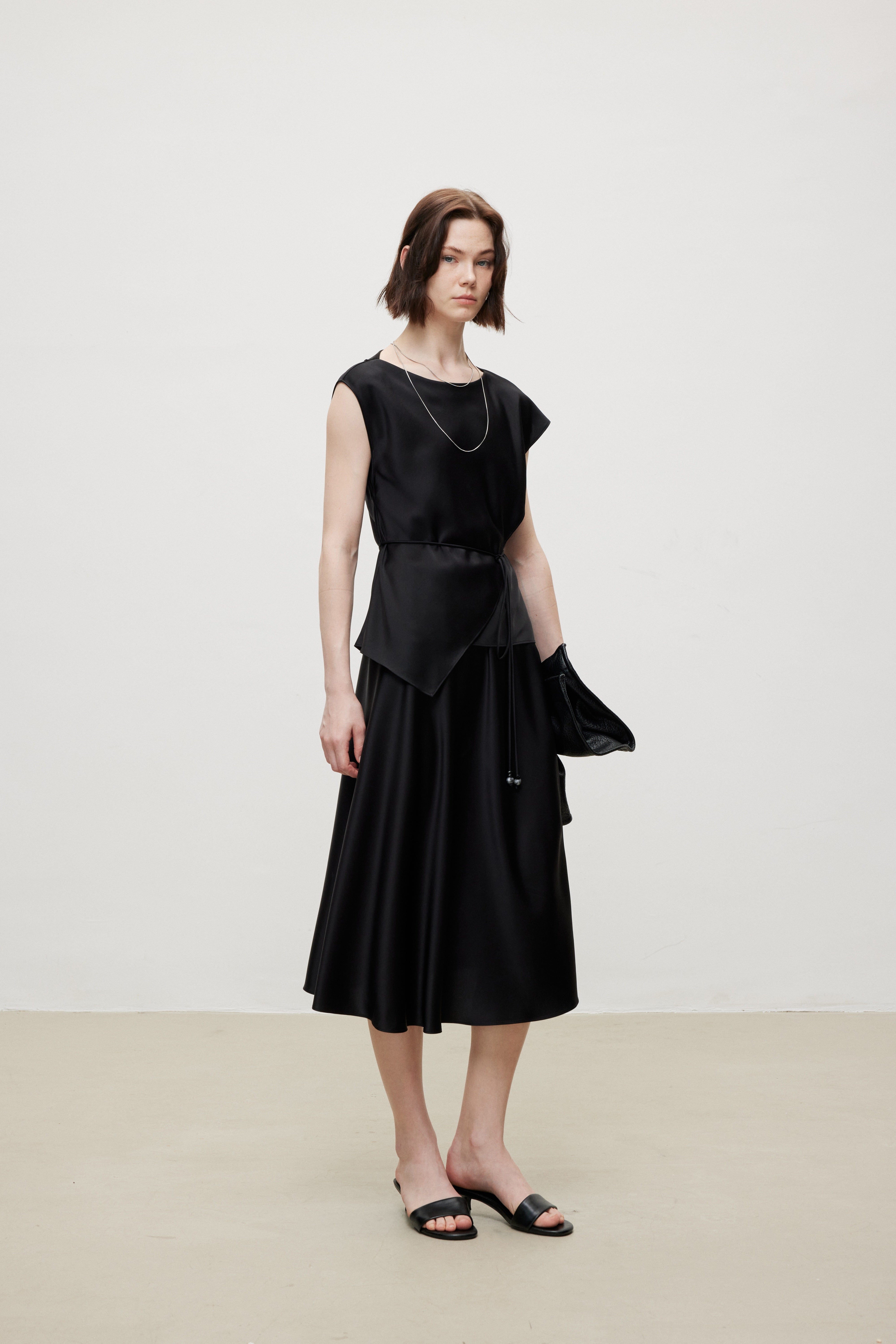 Triacetate Luxe Draped Elegance Midi Skirt