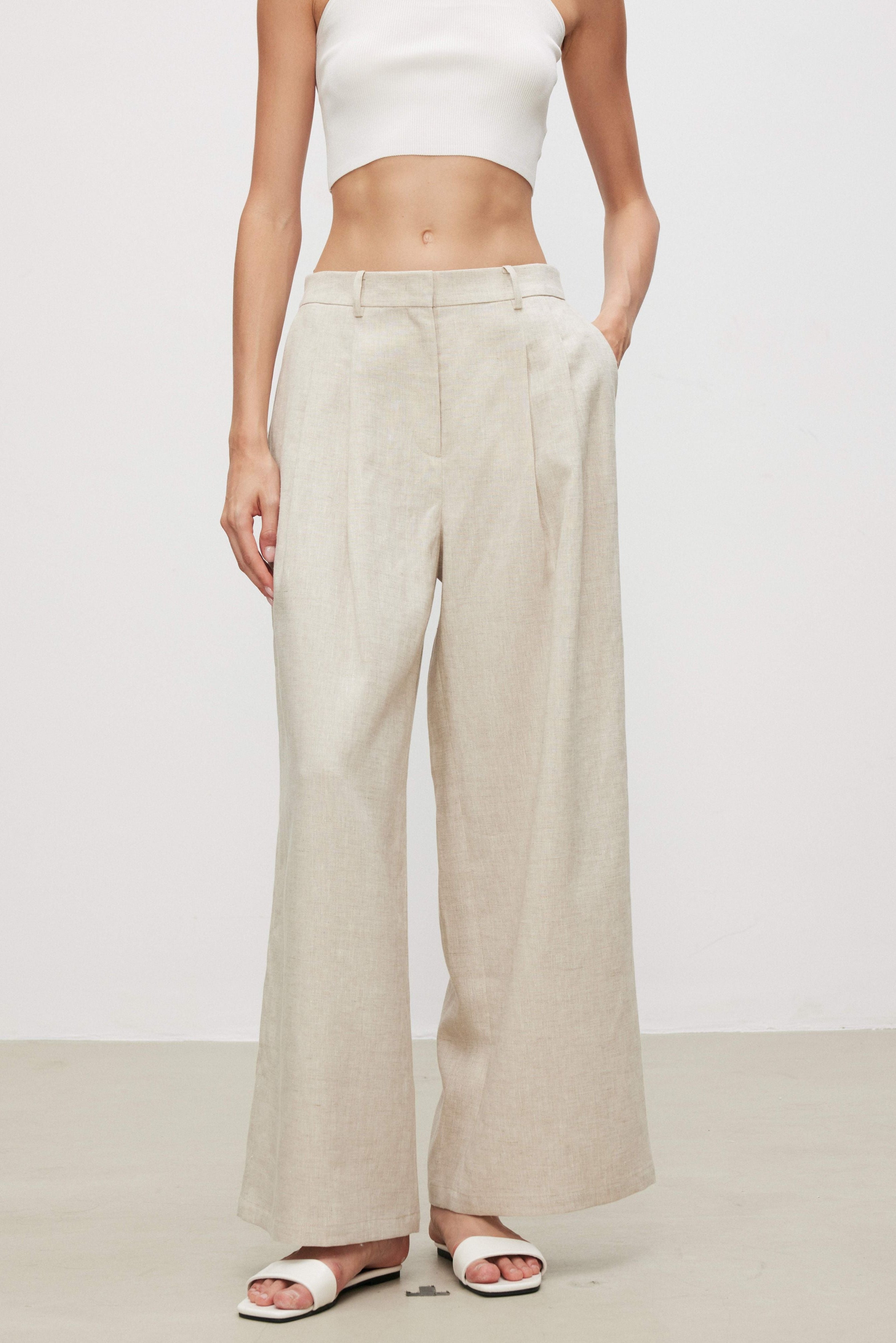 Linen Pleated Wide Pants