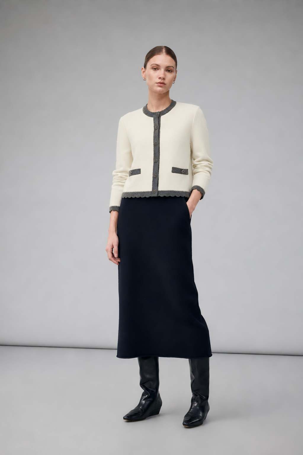 Premium Yak Wool Straight-Cut Knit Skirt with Back Slit