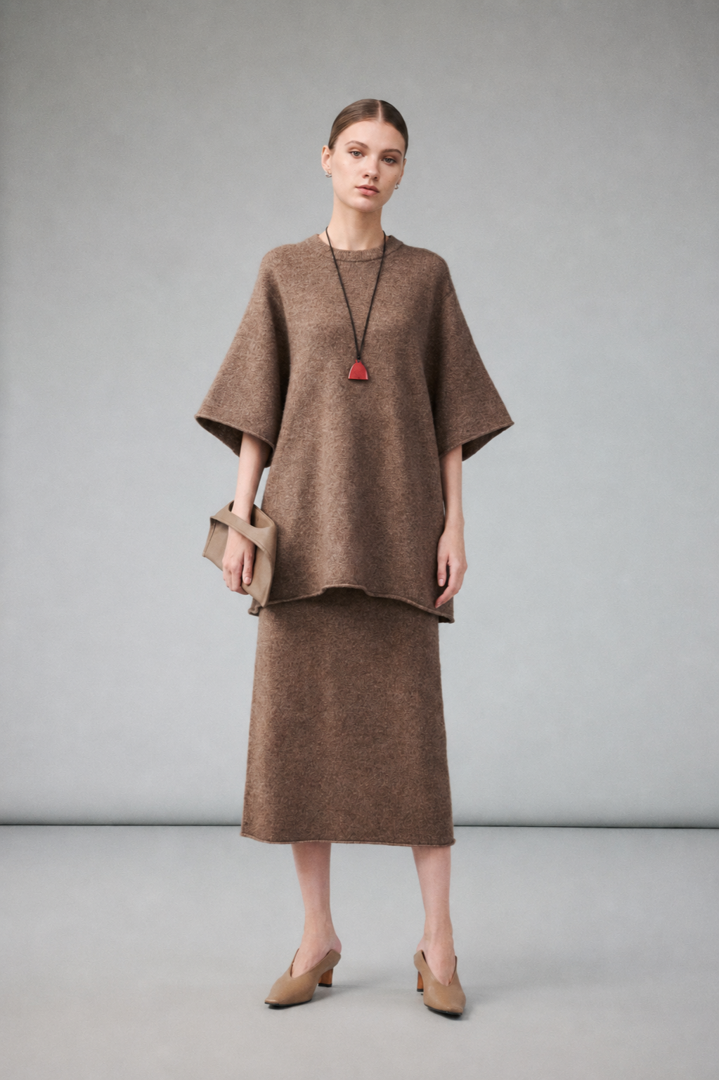 Premium Yak Wool Straight-Cut Knit Skirt with Back Slit
