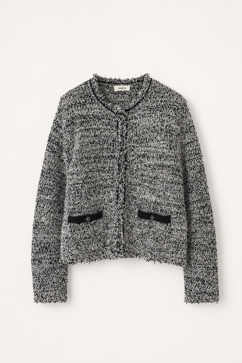 Wool-Cashmere Blend Fringed Bouclé Knit Cardigan