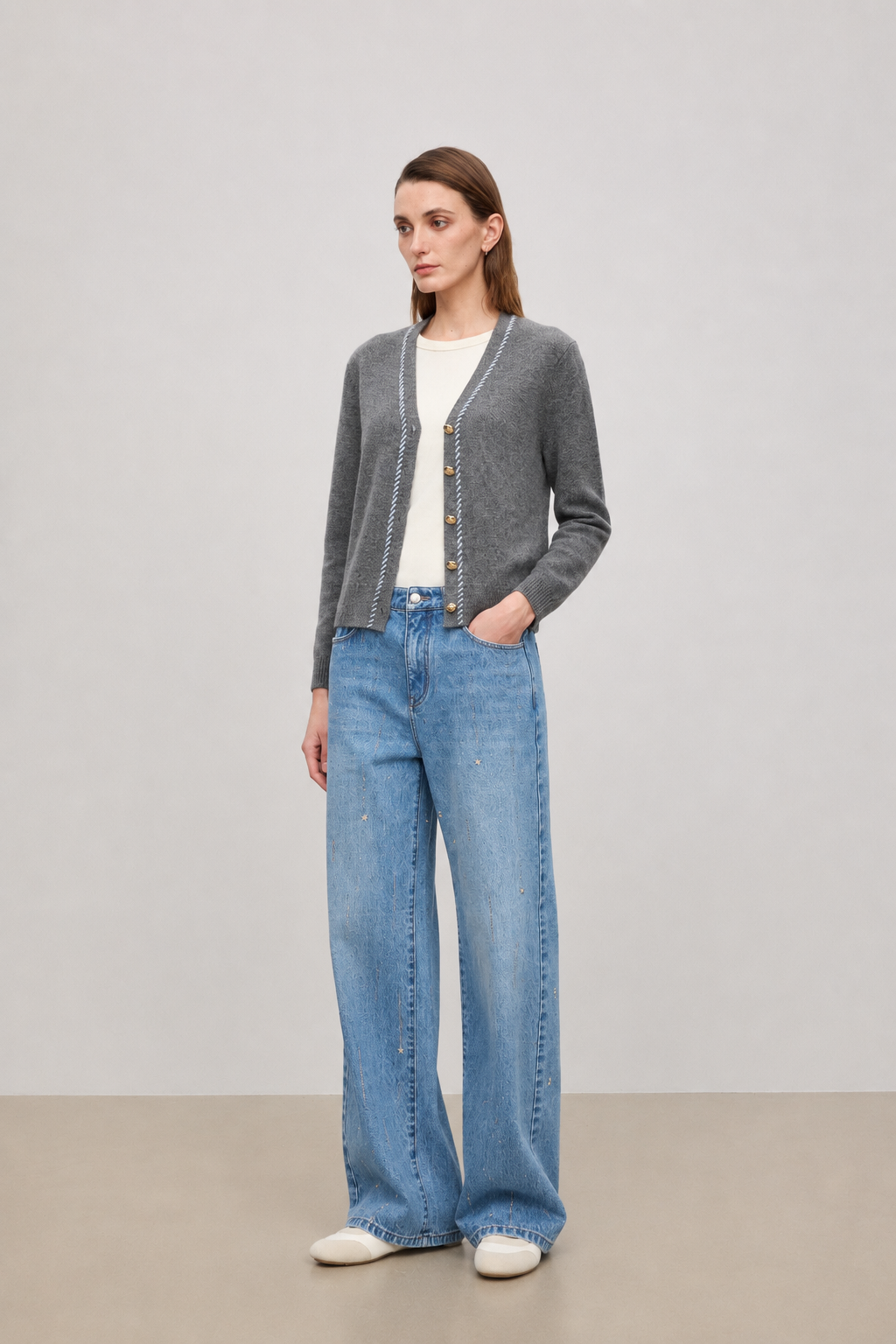 Contrast Stitch Wool Cardigan