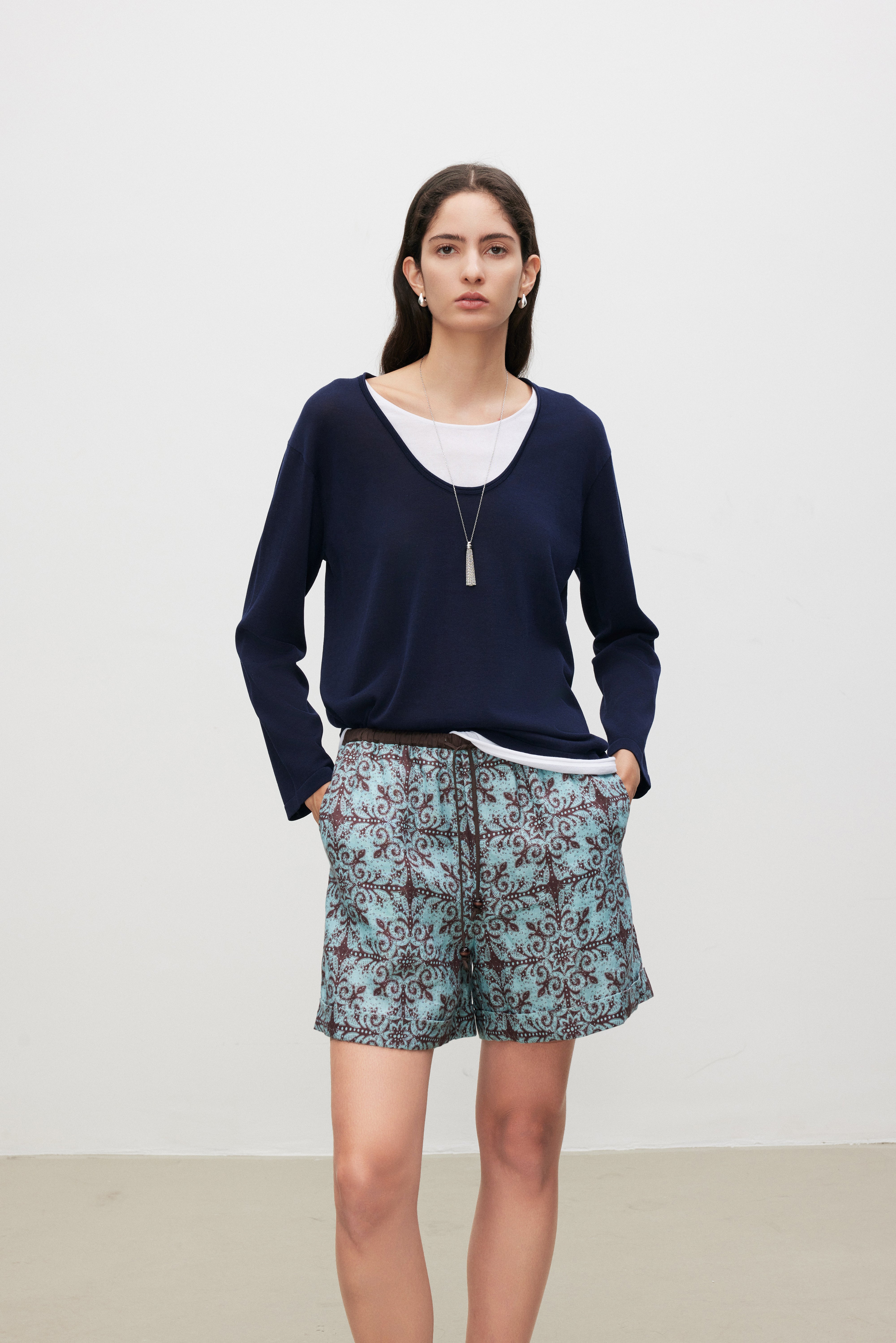 Essential Relaxed SilkBlend Layered V-Neck Knit