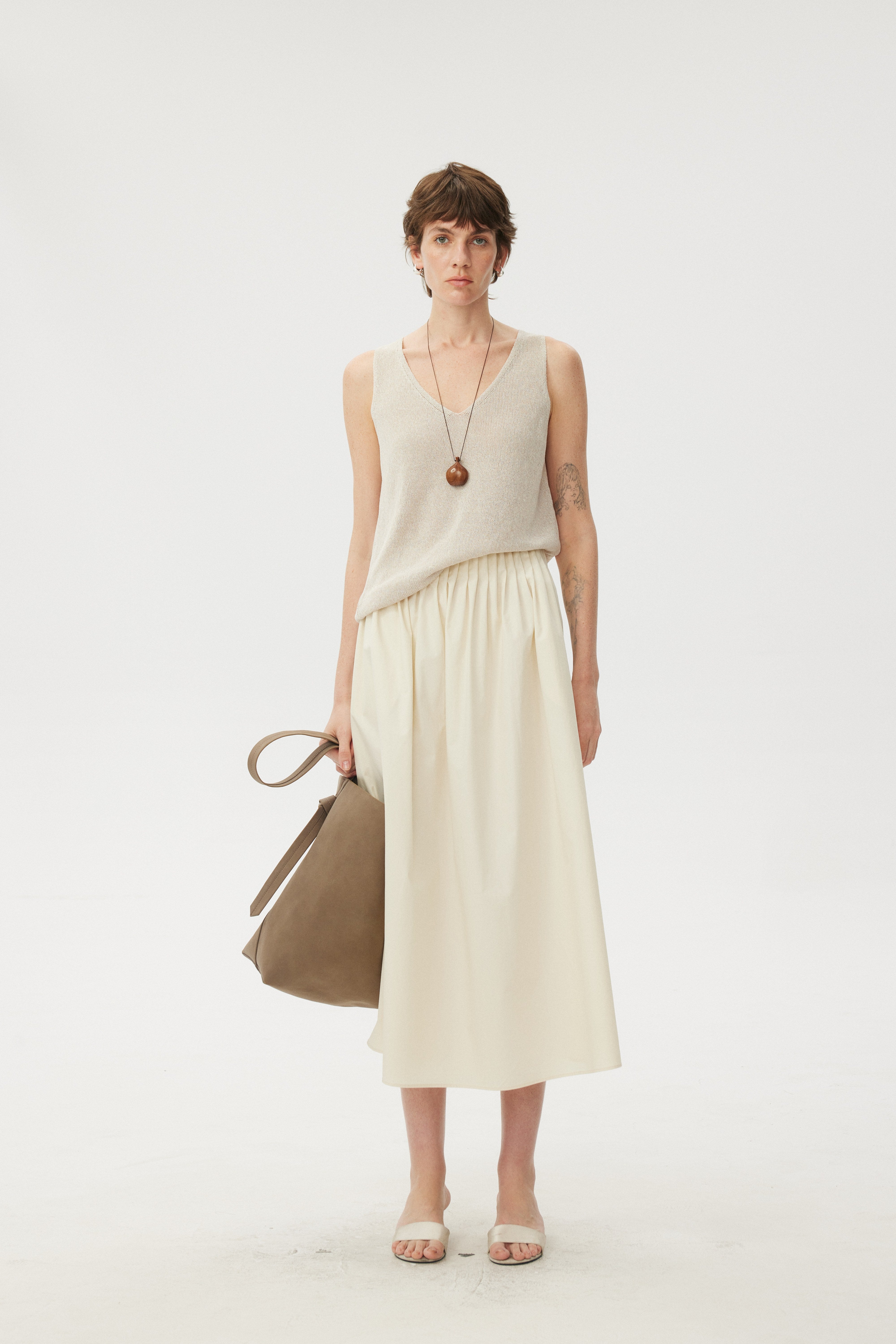 Sculpted Origami Pleated Midi A-Line Skirt