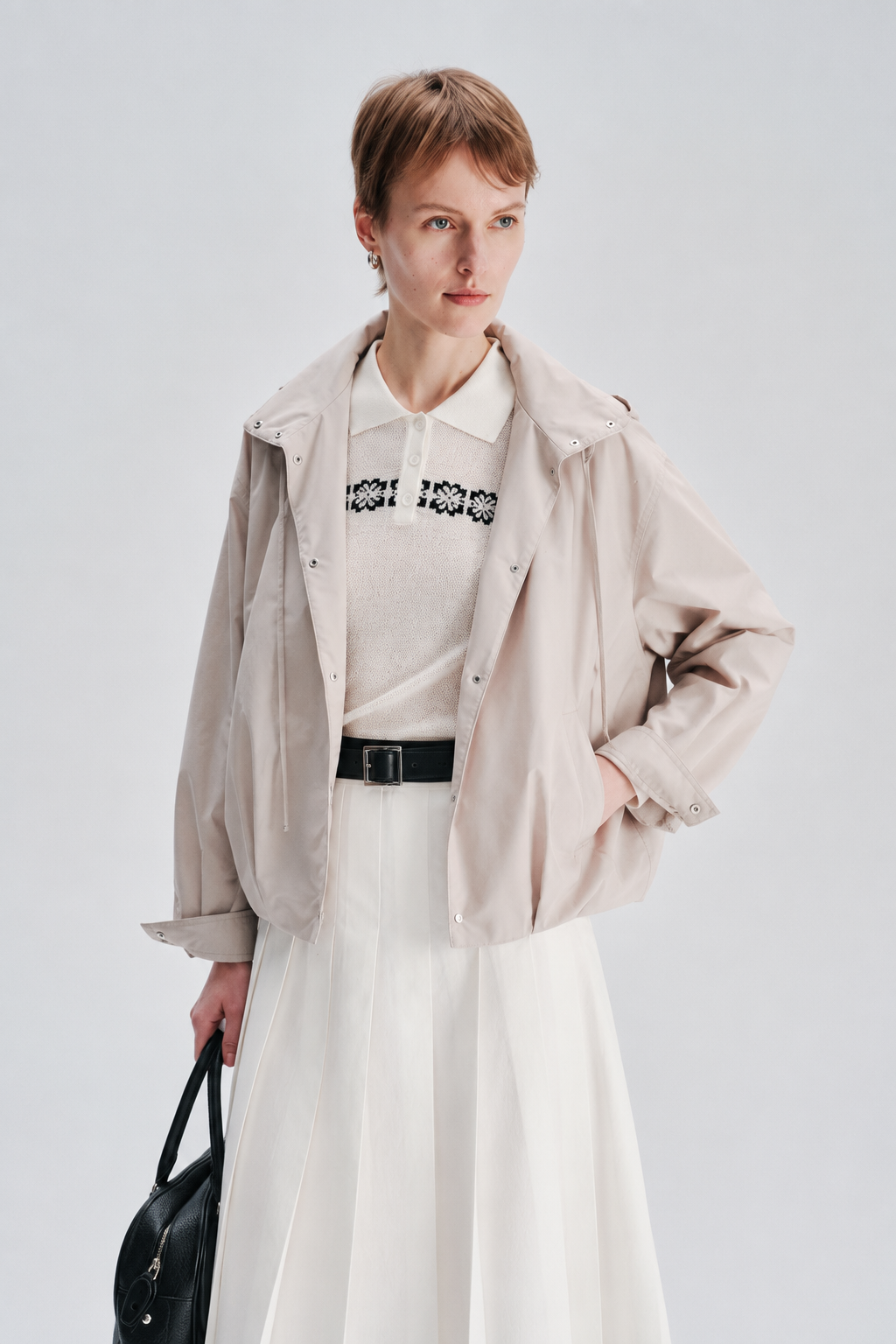 Stand-Collar Blouson Jacket