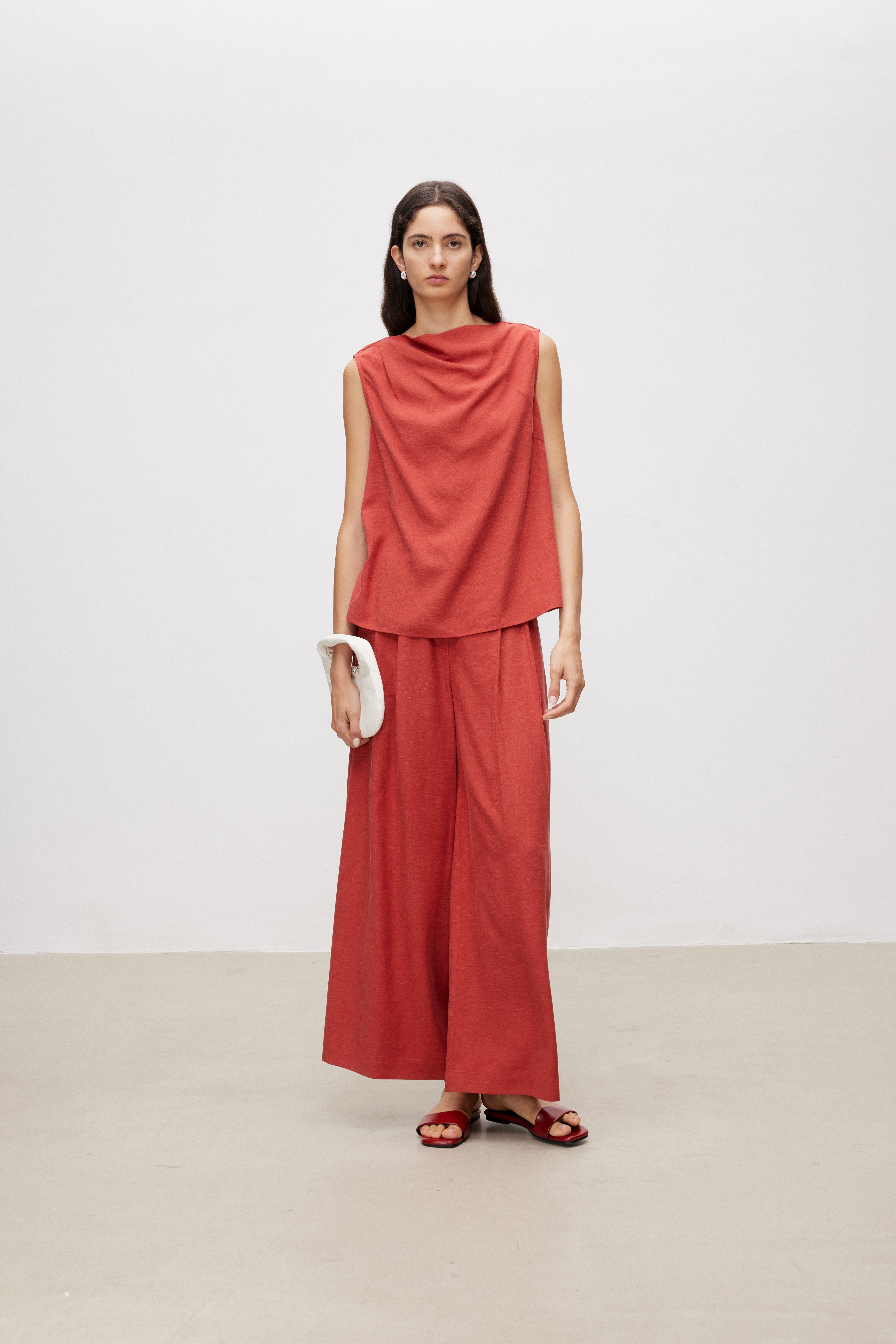 Lyocell Linen Blend Draped Sleeveless Top