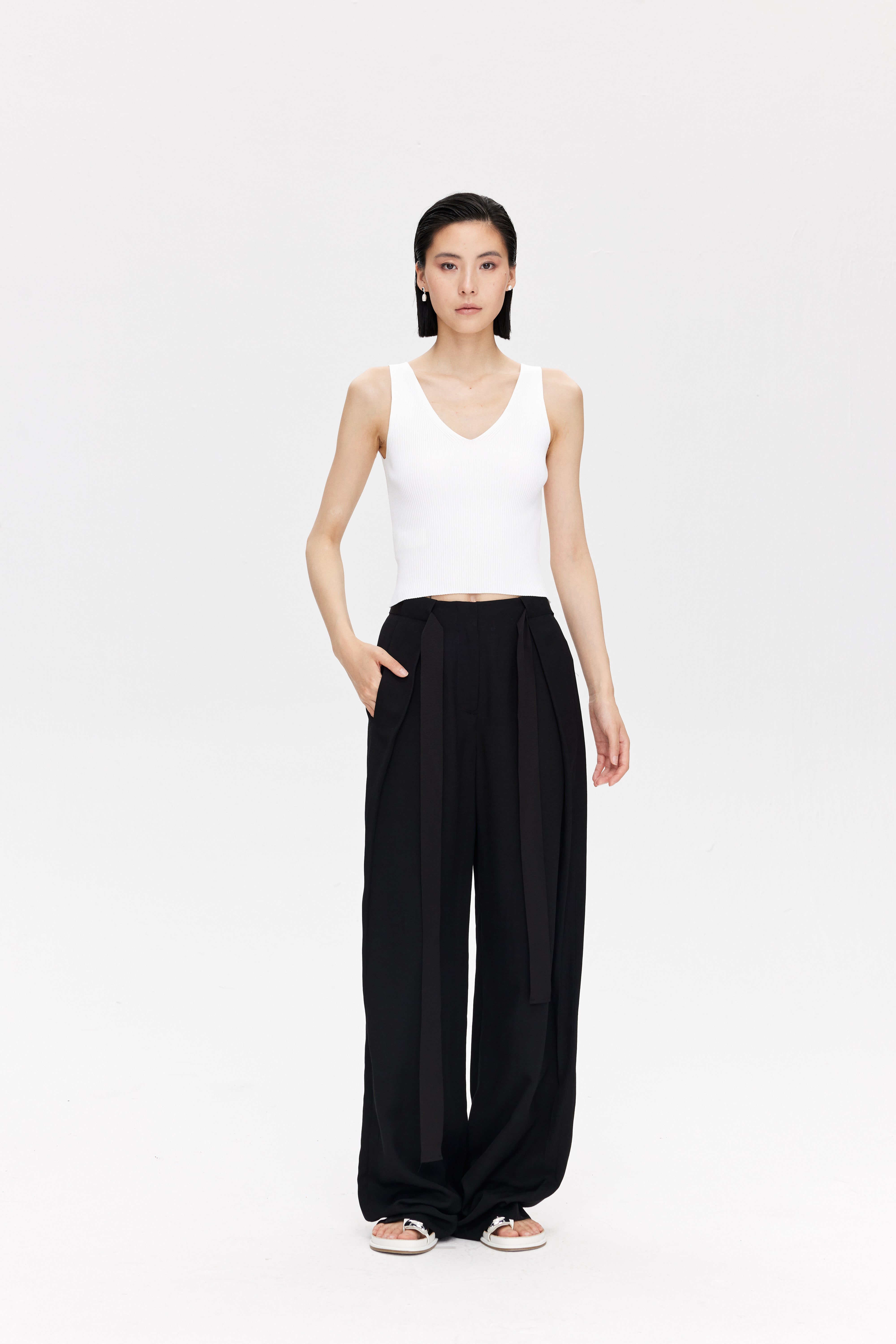 Linen Blend Wide Leg Trousers