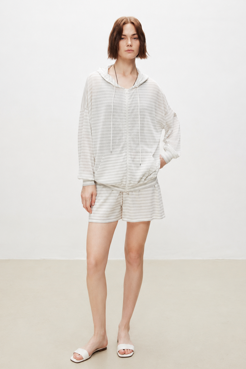 Striped Cotton Blend Knit Shorts