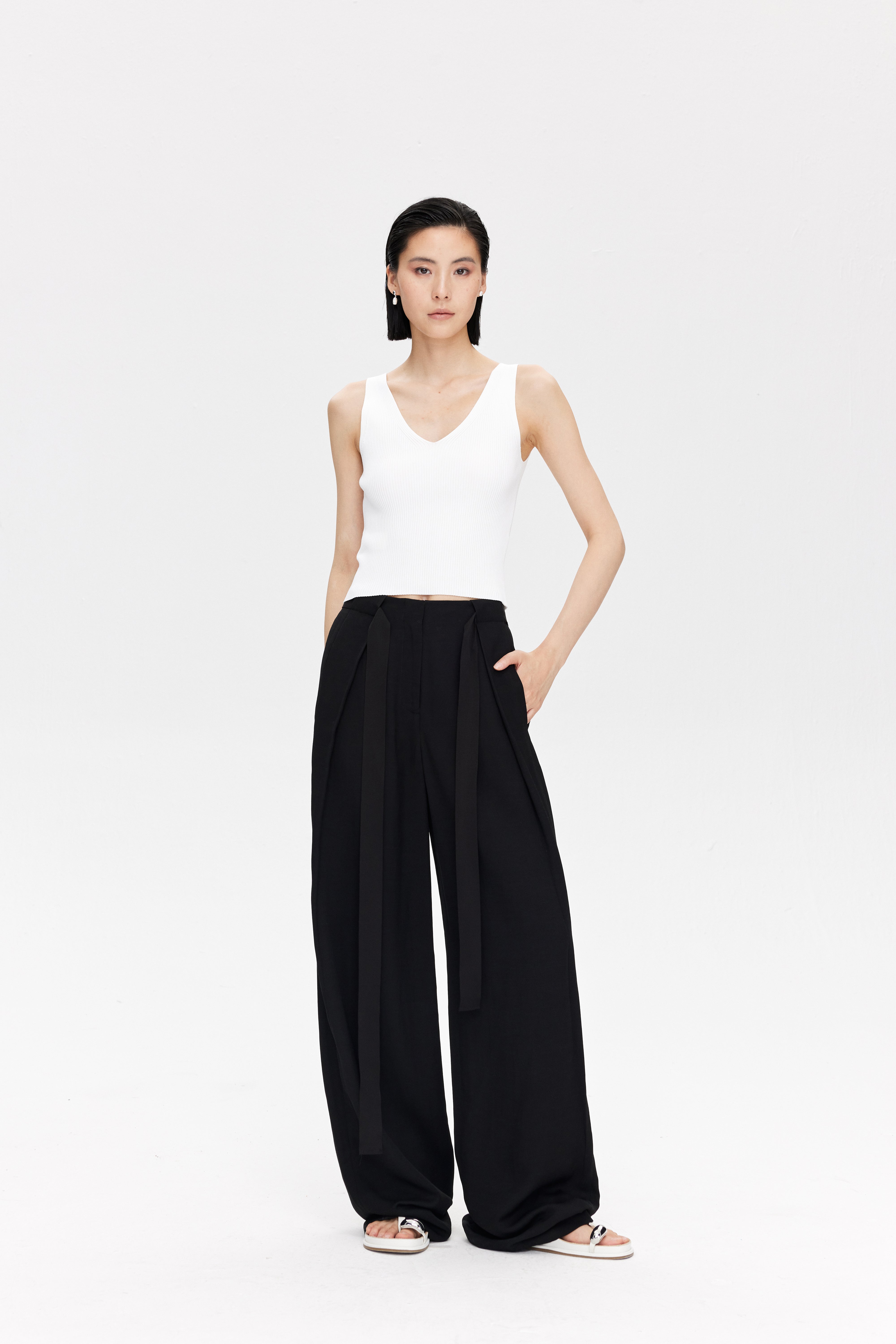 Linen Blend Wide Leg Trousers