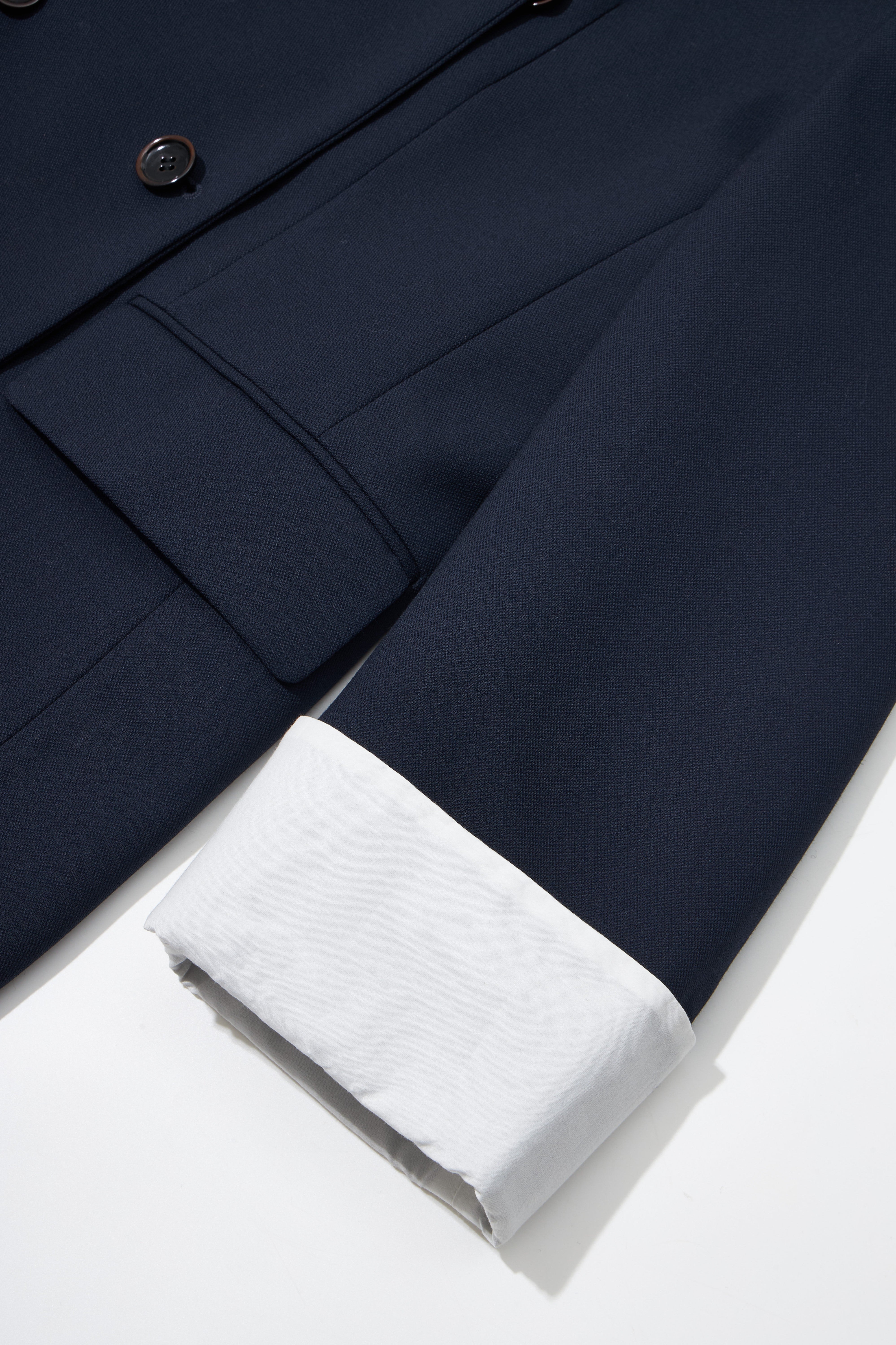 Belted Double-Breasted Structured Wool Blazer with Turn-up Cuffs
