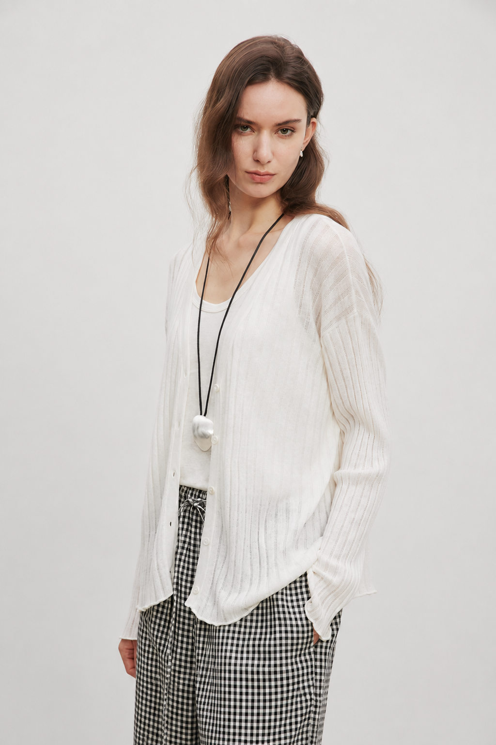 Vertical Texture Wool-Linen Blend Cardigan