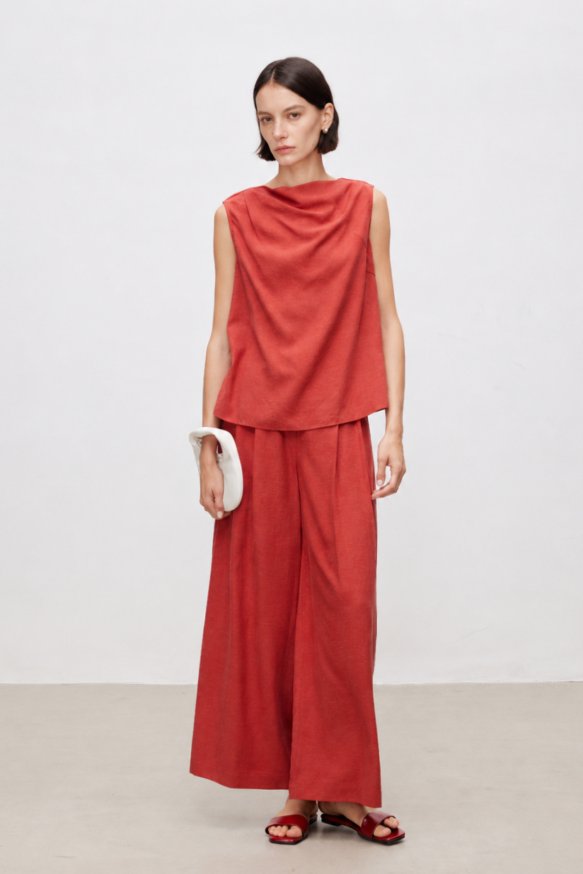 Lyocell-Linen Blend Wide Leg Pants