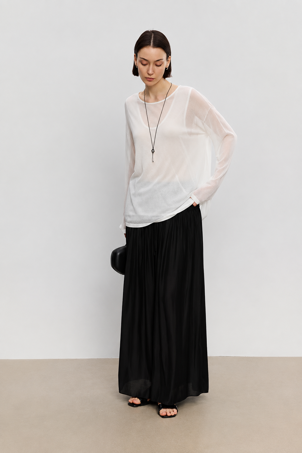 Gathered Wide-Leg Pants