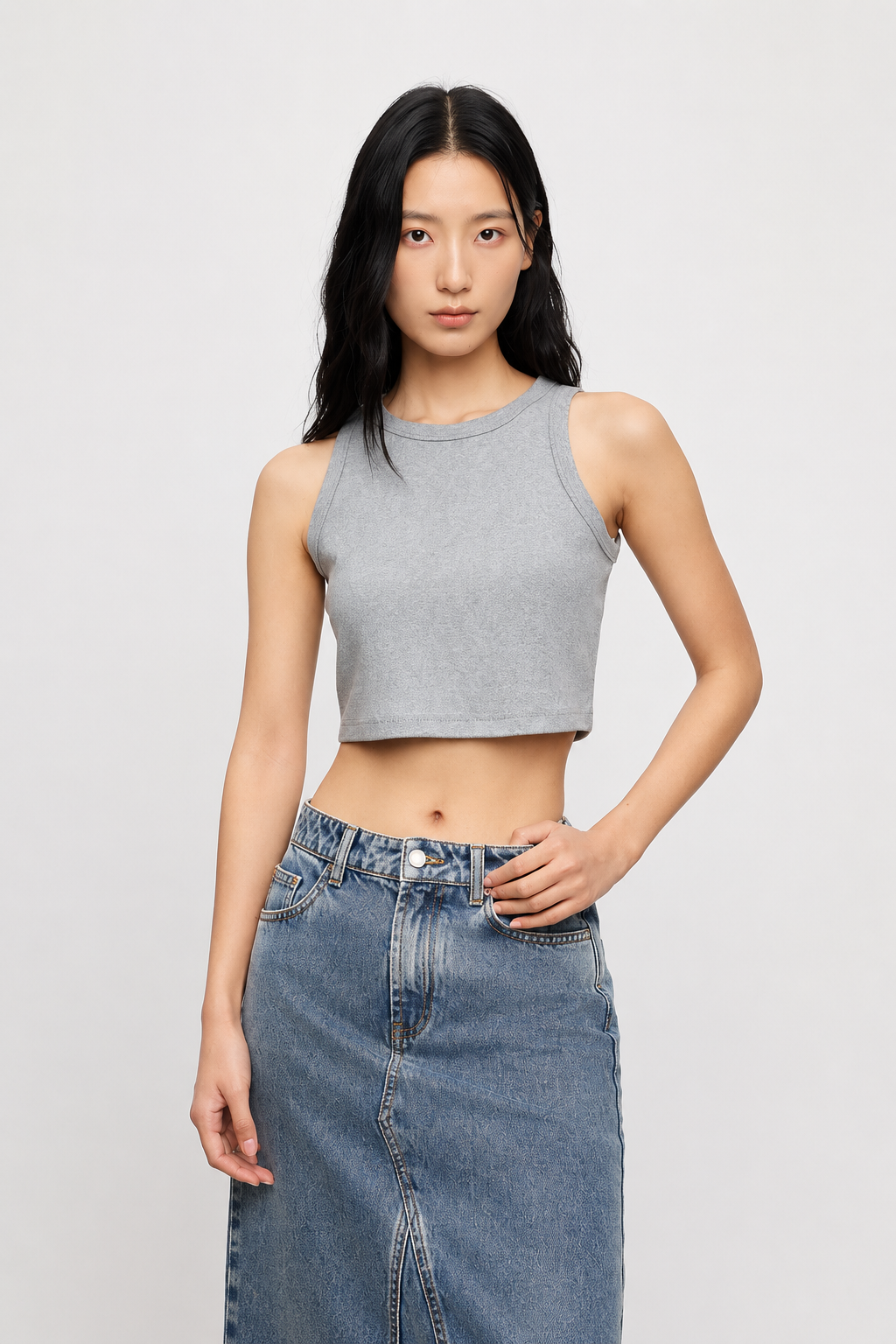 Minimal Cotton Blend Cropped Tank