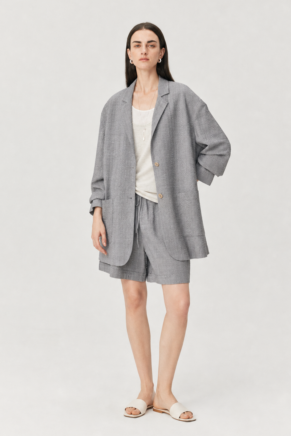 Lightweight Wool-Silk Textured Blazer