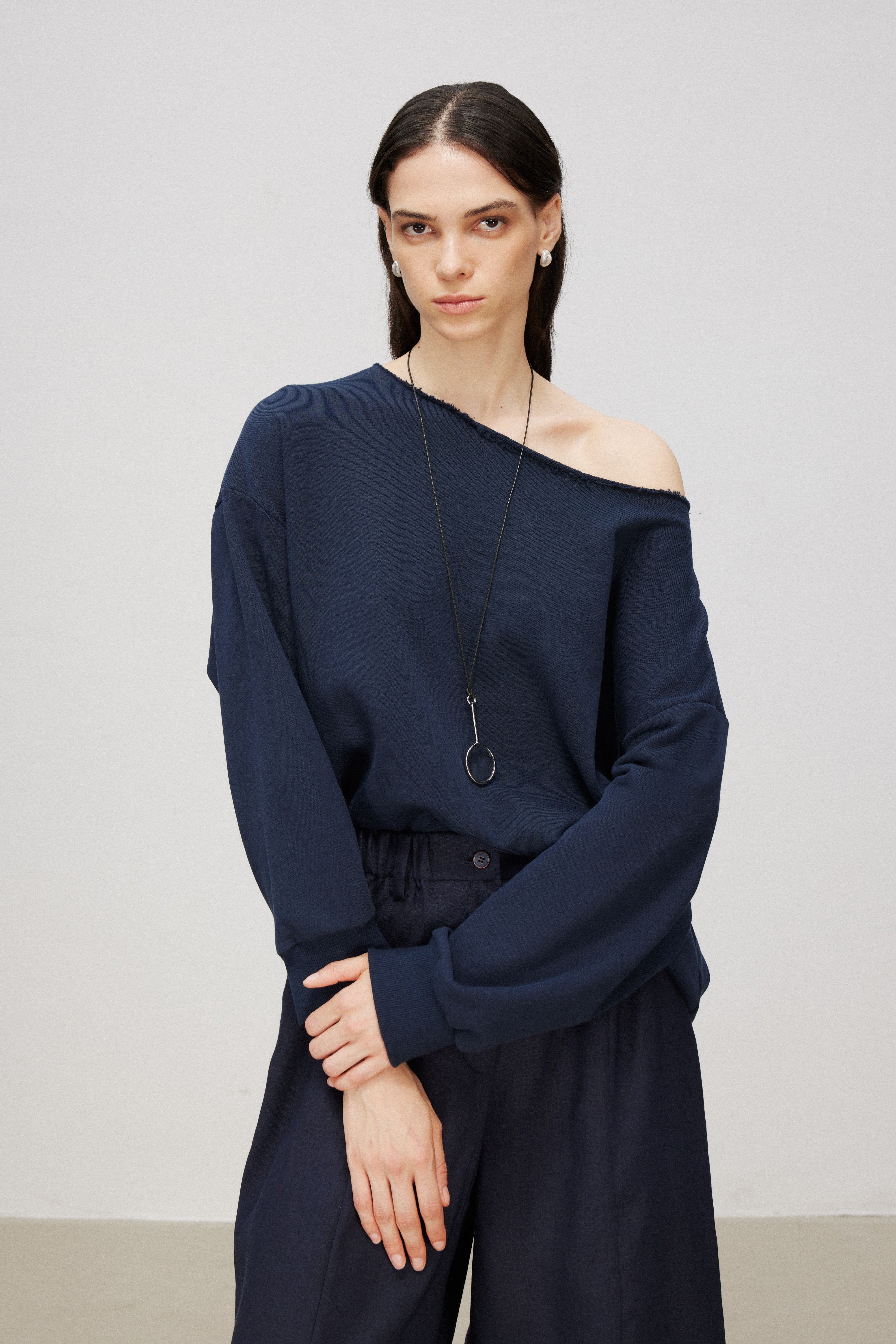 Relaxed Rolled Edge Cotton Knit Sweatshirt