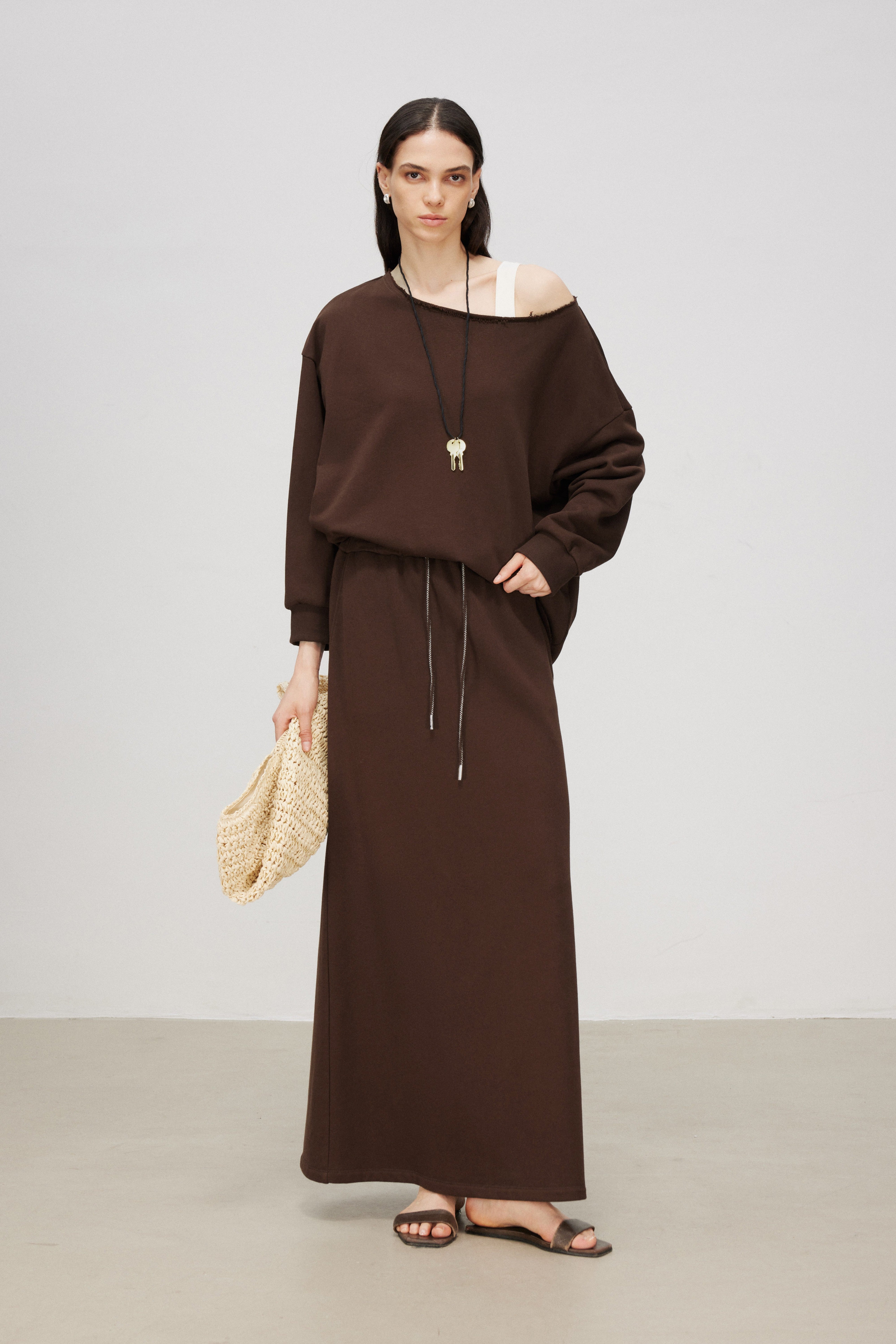 Relaxed Rolled Edge Cotton Knit Sweatshirt
