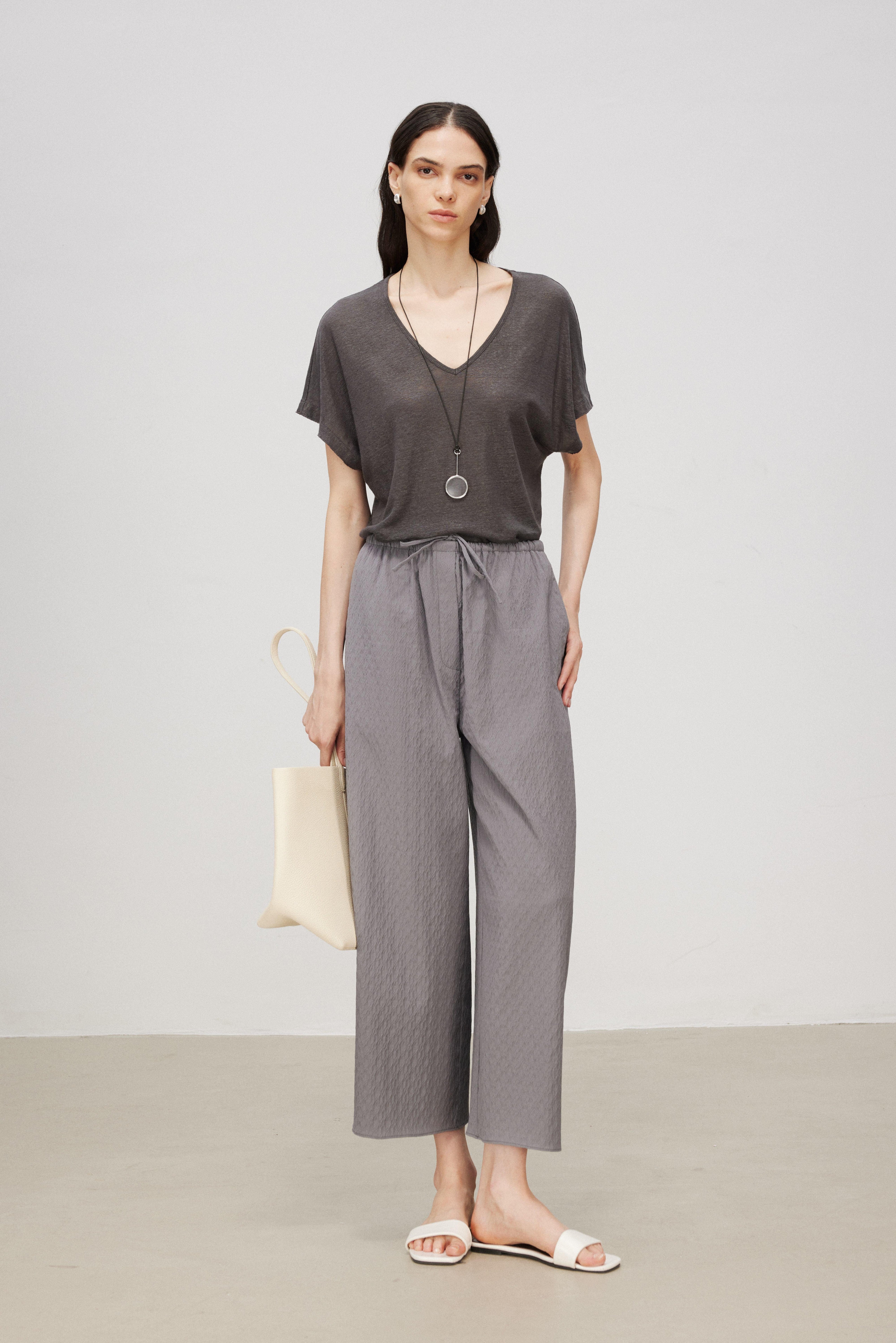 Elastic-Waist Wool-Blend Cropped Barrel Pants