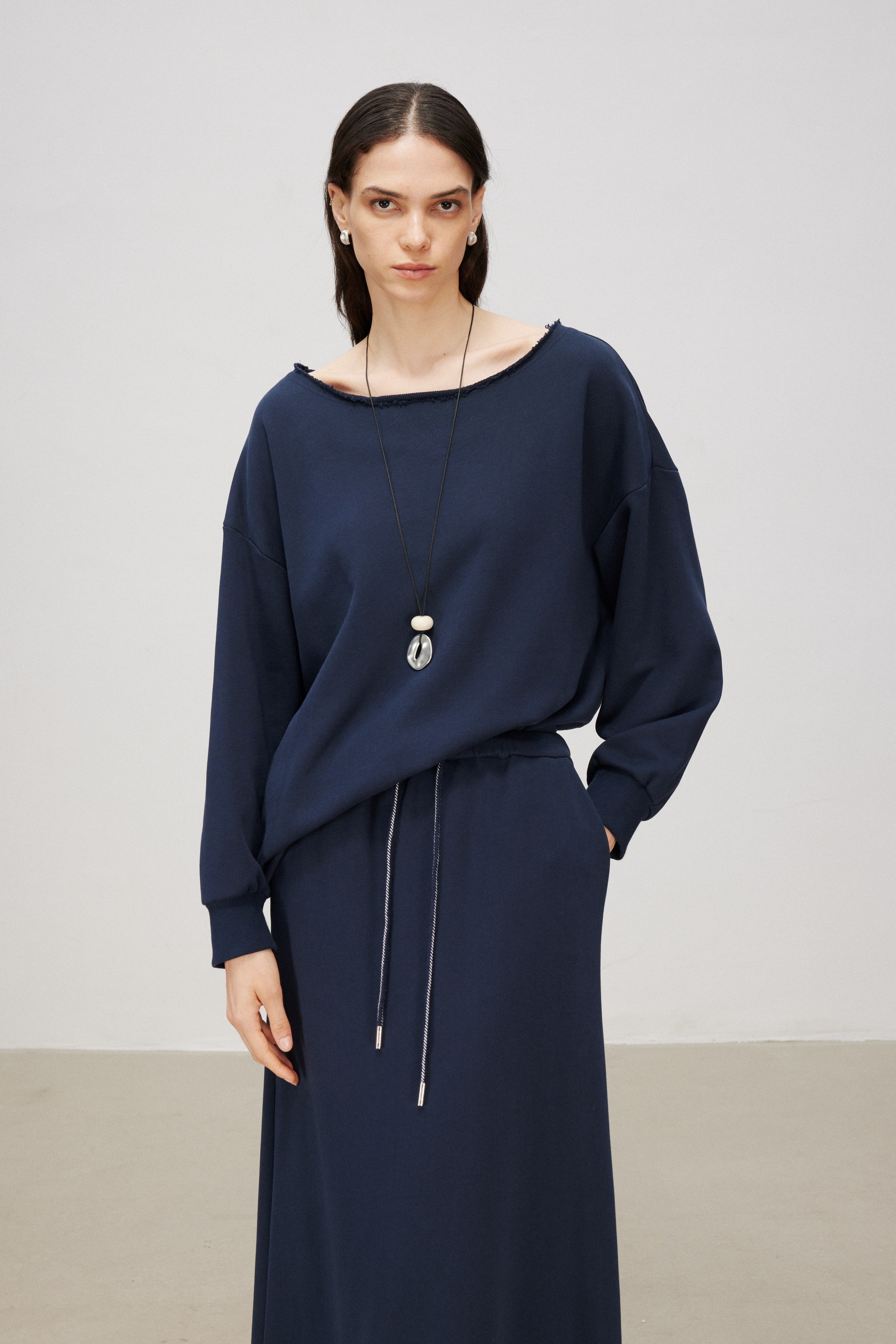 Relaxed Rolled Edge Cotton Knit Sweatshirt