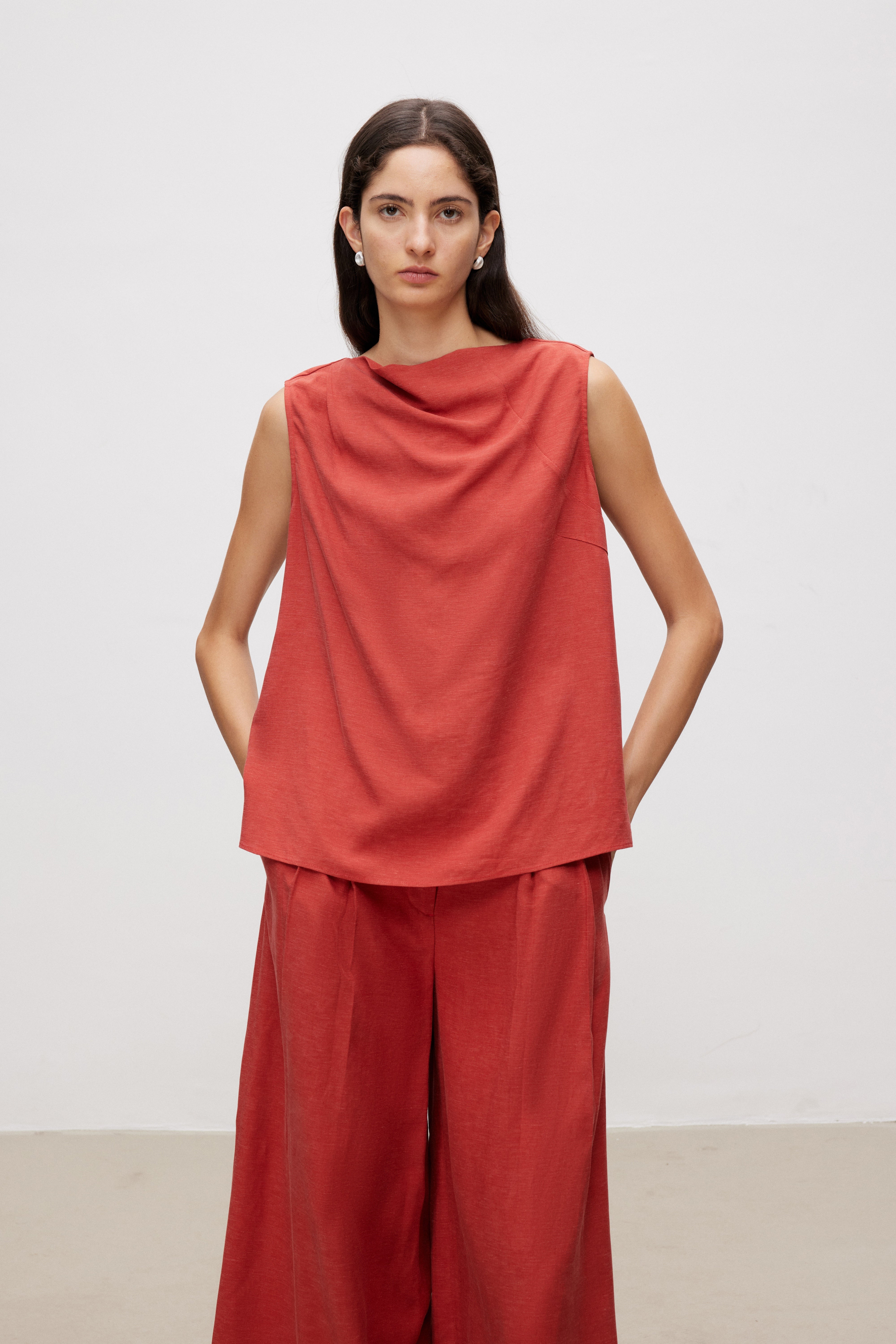 Lyocell Linen Blend Draped Sleeveless Top