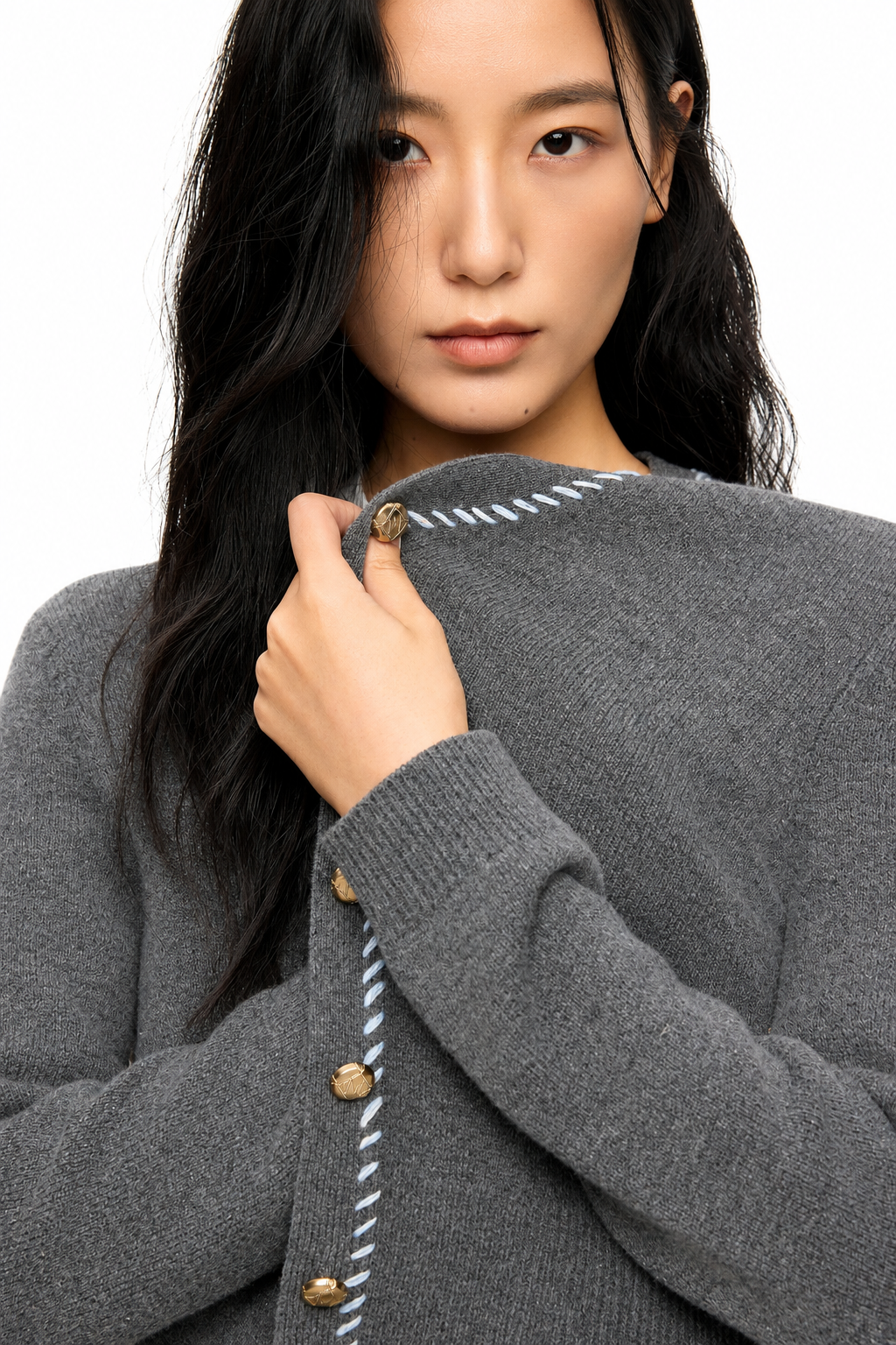 Contrast Stitch Wool Cardigan