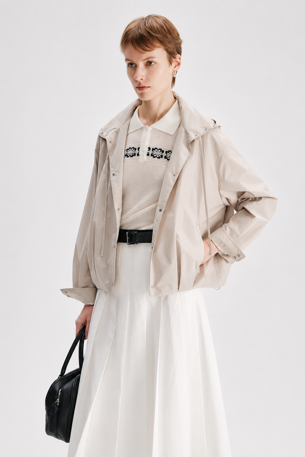 Stand-Collar Blouson Jacket