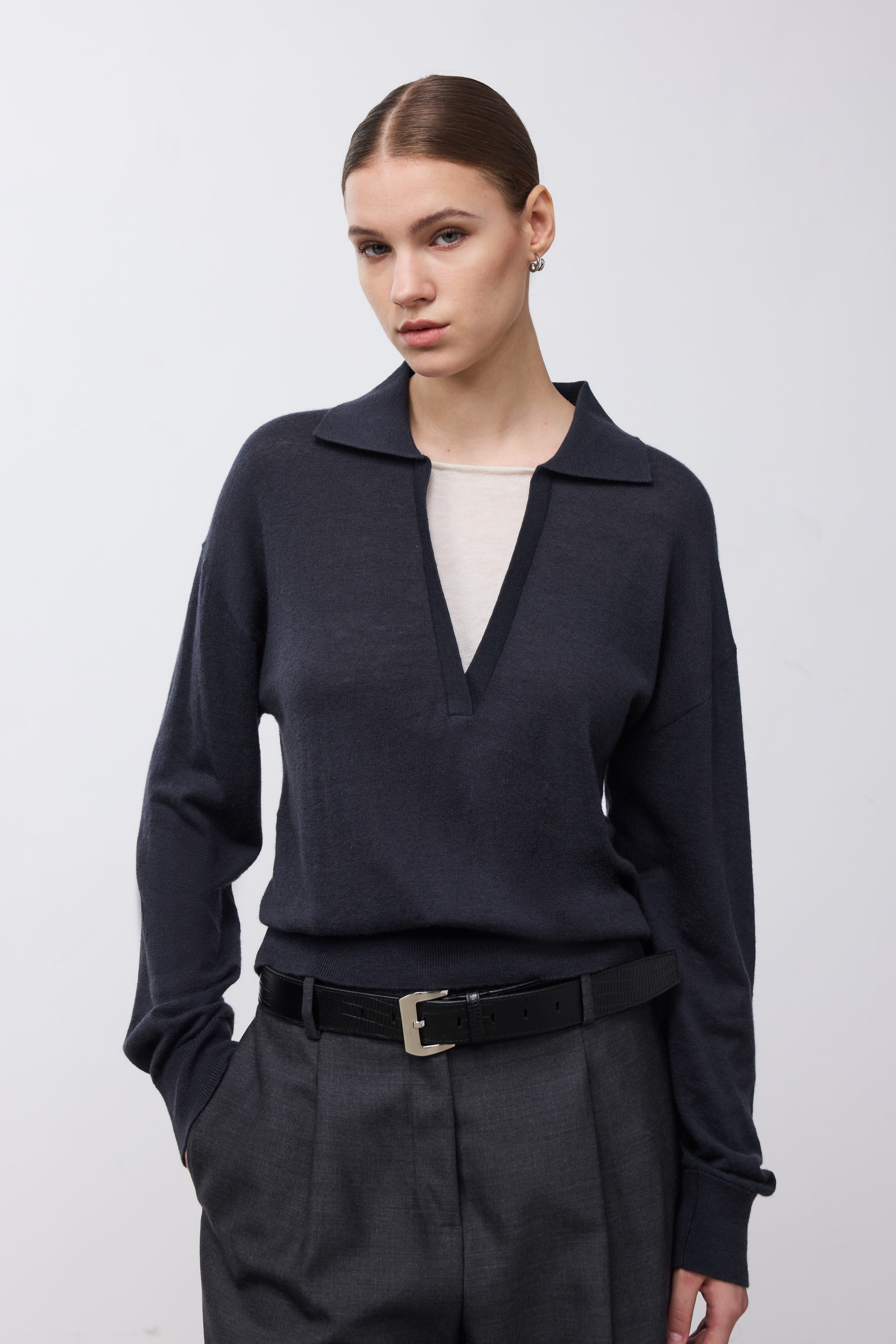 Wool-Silk Blend Layered-Look Knit Top