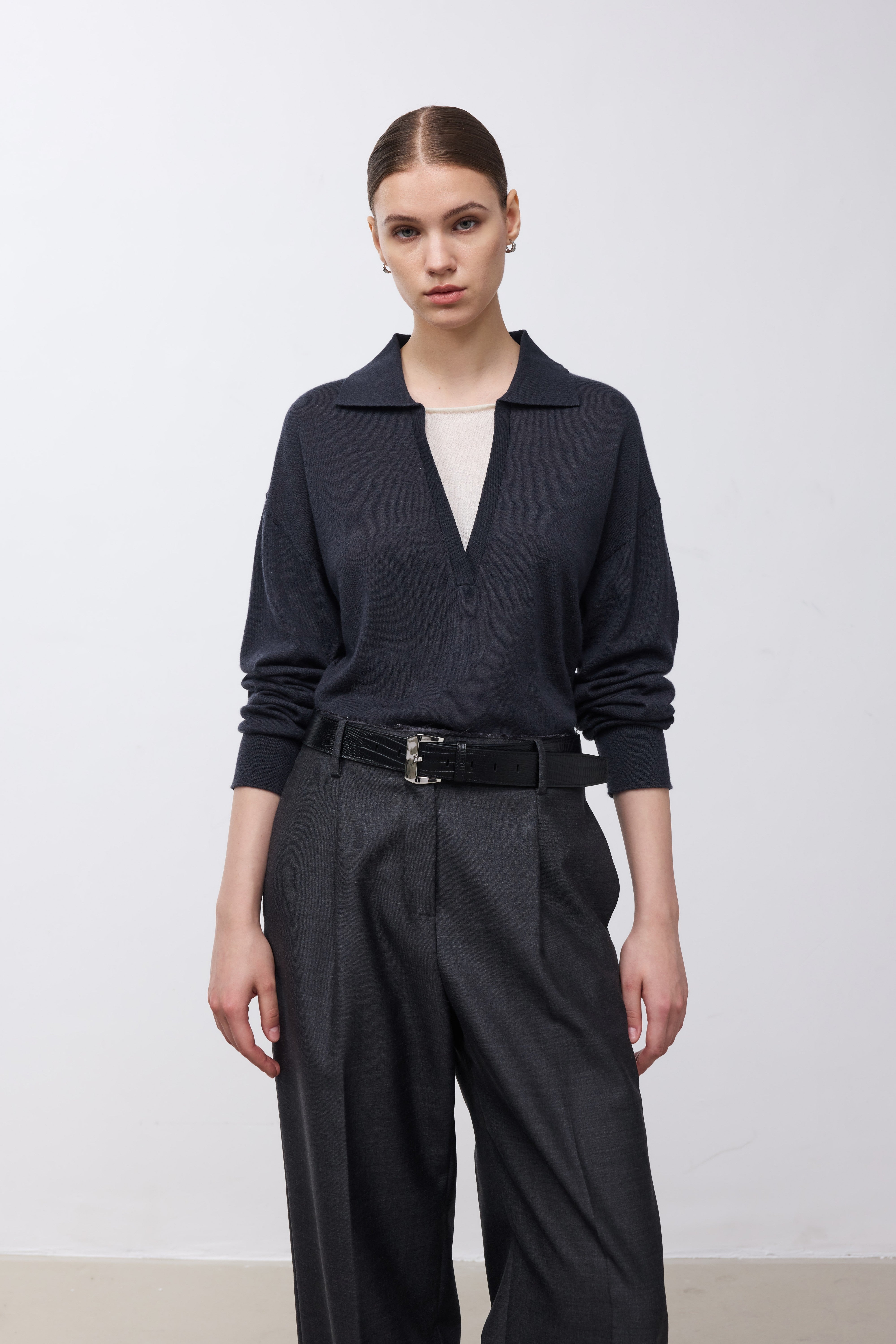 Wool-Silk Blend Layered-Look Knit Top