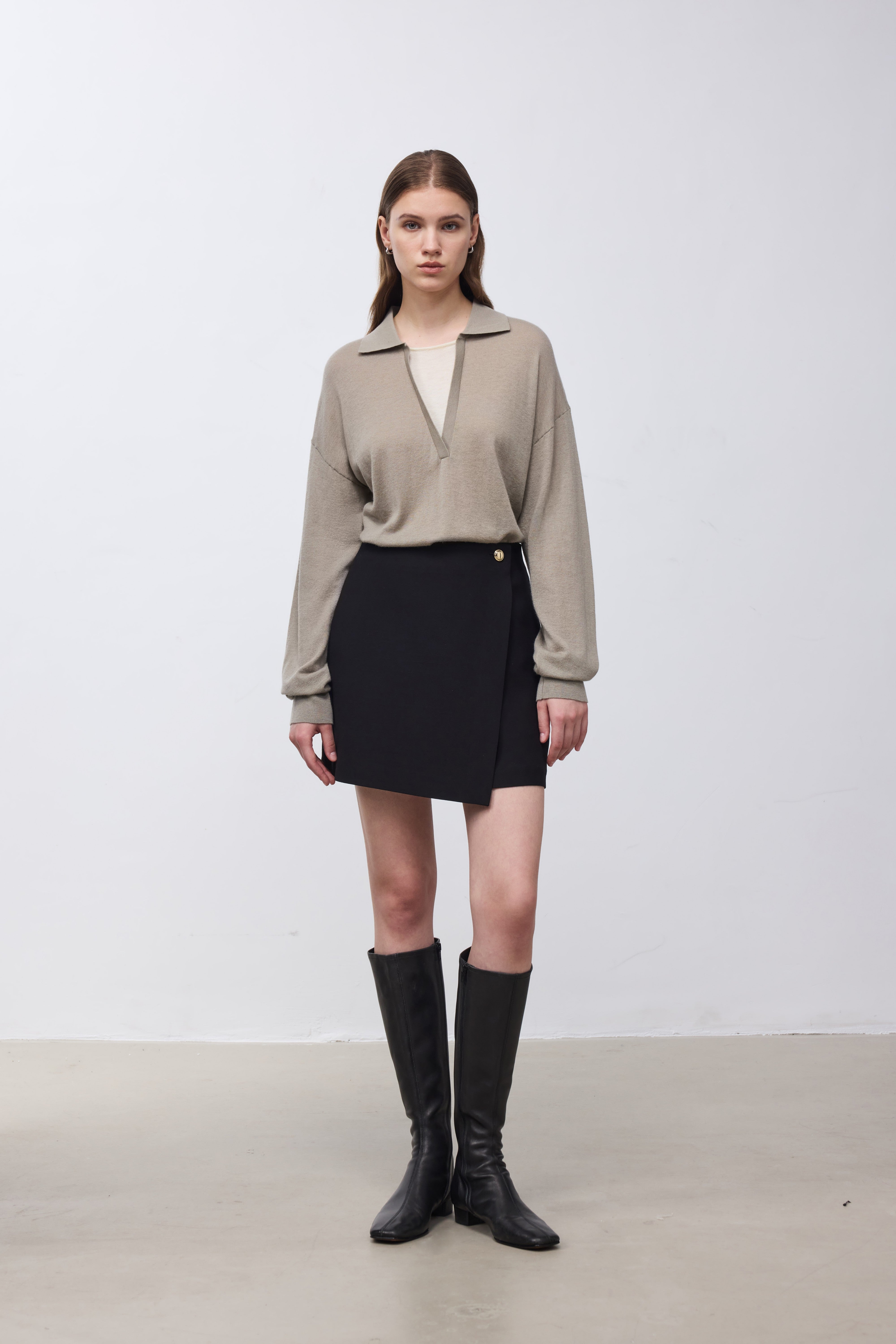 Wool-Silk Blend Layered-Look Knit Top