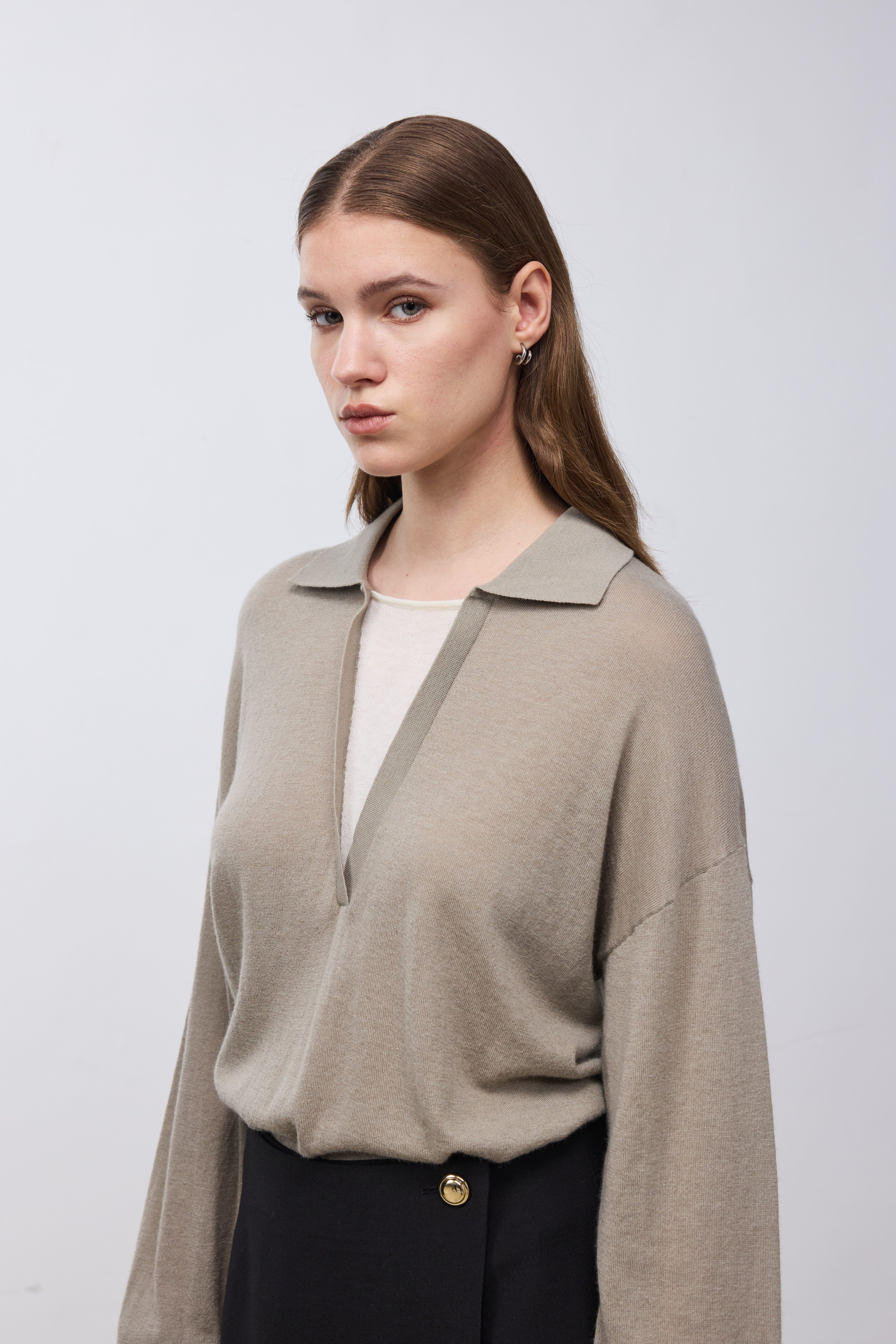 Wool-Silk Blend Layered-Look Knit Top